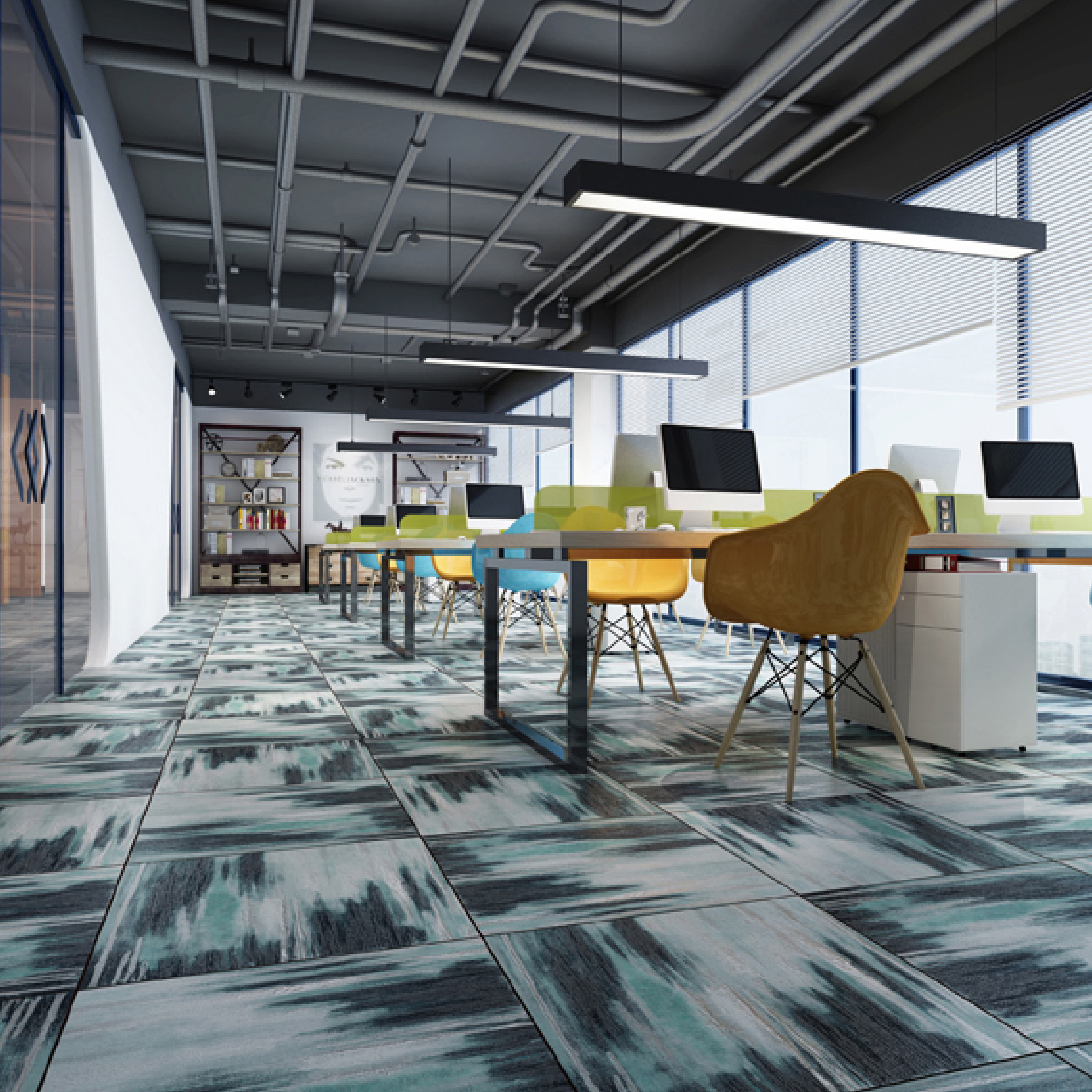 600x600mm Blue - Grey Abstract Pattern Ceramic Tiles for Modern Office Decor TQ16 - 2CX6060 - 2120