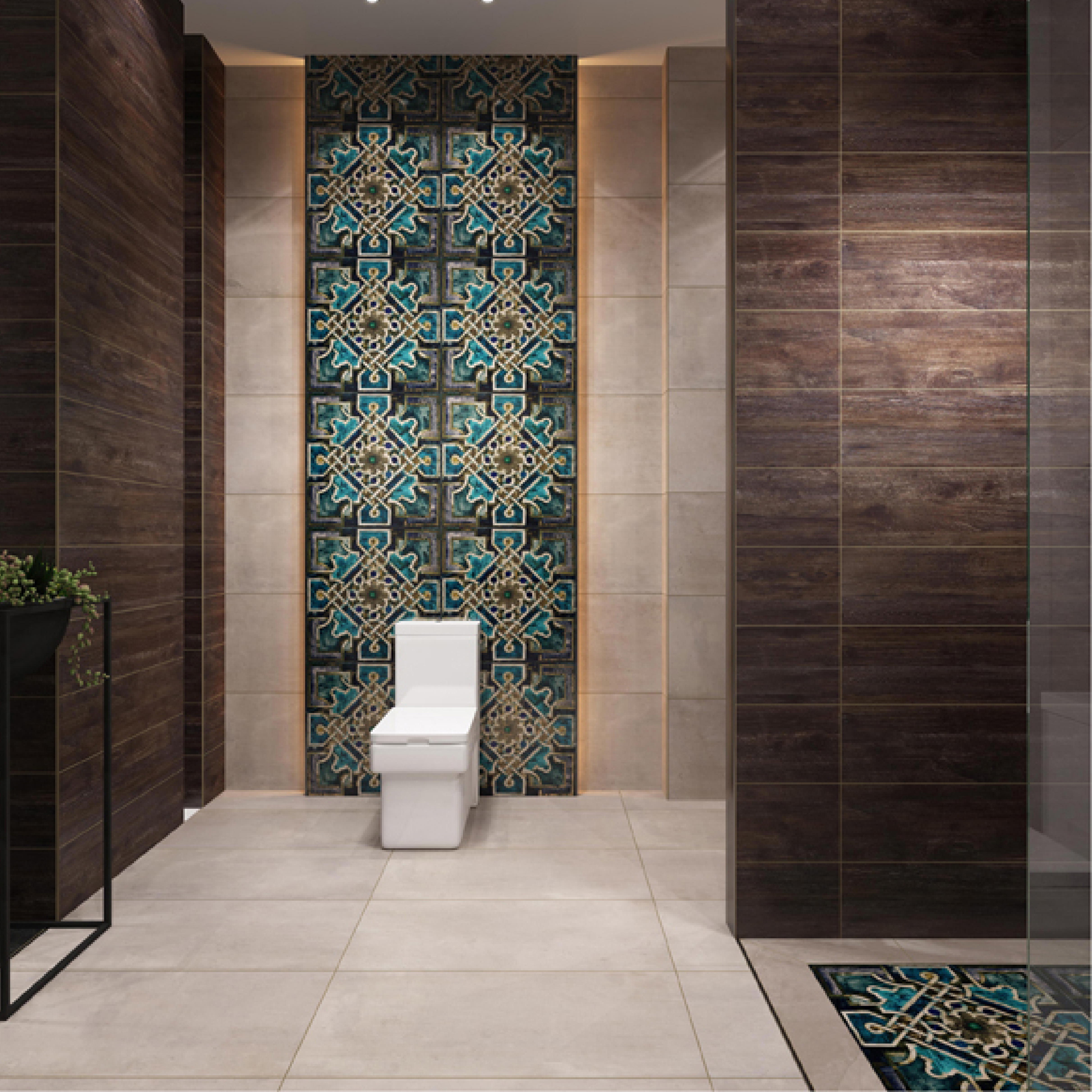 600x600mm Blue - Gold Geometric Pattern Ceramic Tiles for Kitchen and Dining Room Decor TQ16 - 3CX6060 - 2135