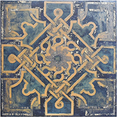 600x600mm Blue - Gold Geometric Pattern Ceramic Tiles for Kitchen and Dining Room Decor TQ16 - 3CX6060 - 2135