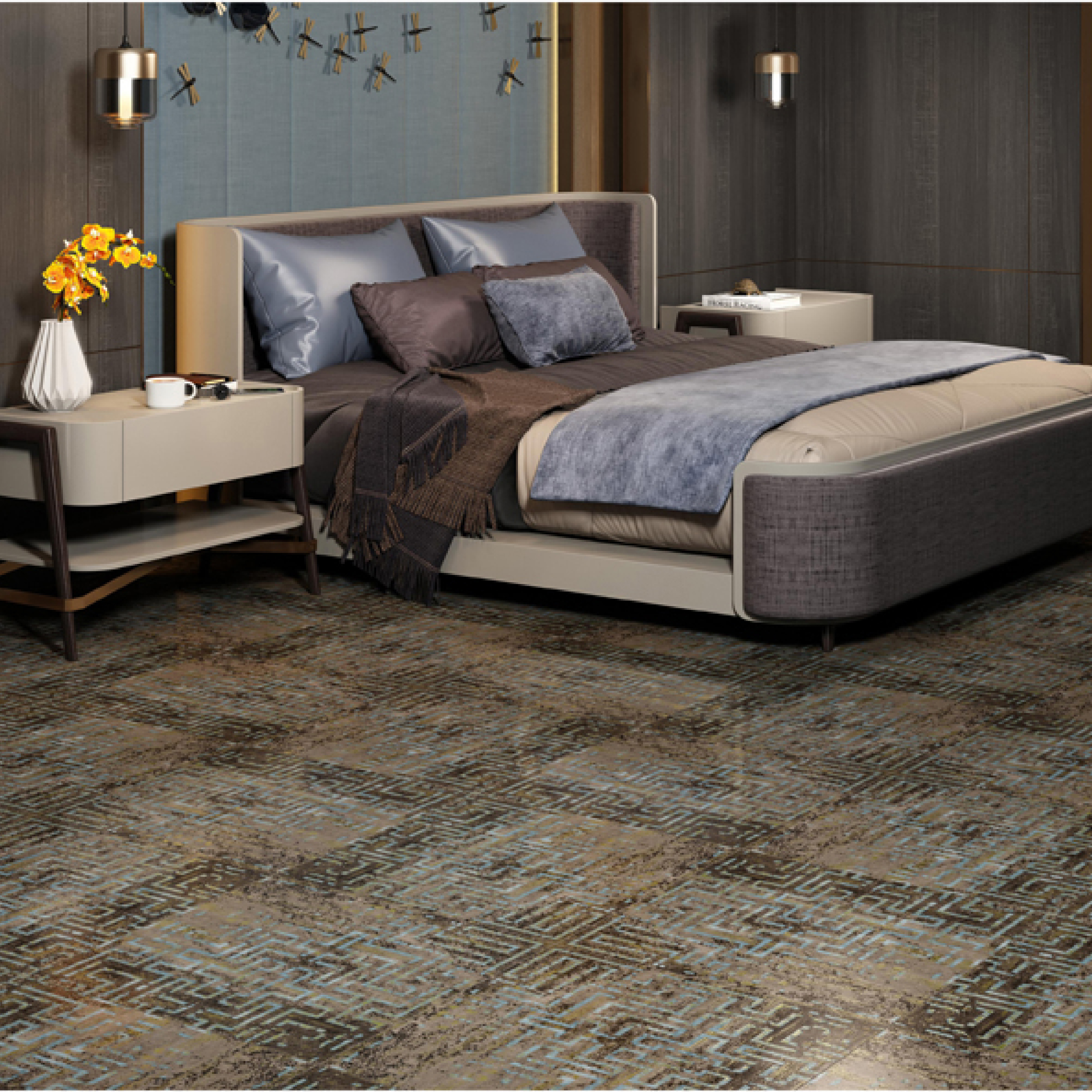 600x600mm Brown - Grey Geometric Pattern Ceramic Tiles for Bedroom Decor TQ16 - 3CX6060 - 2130