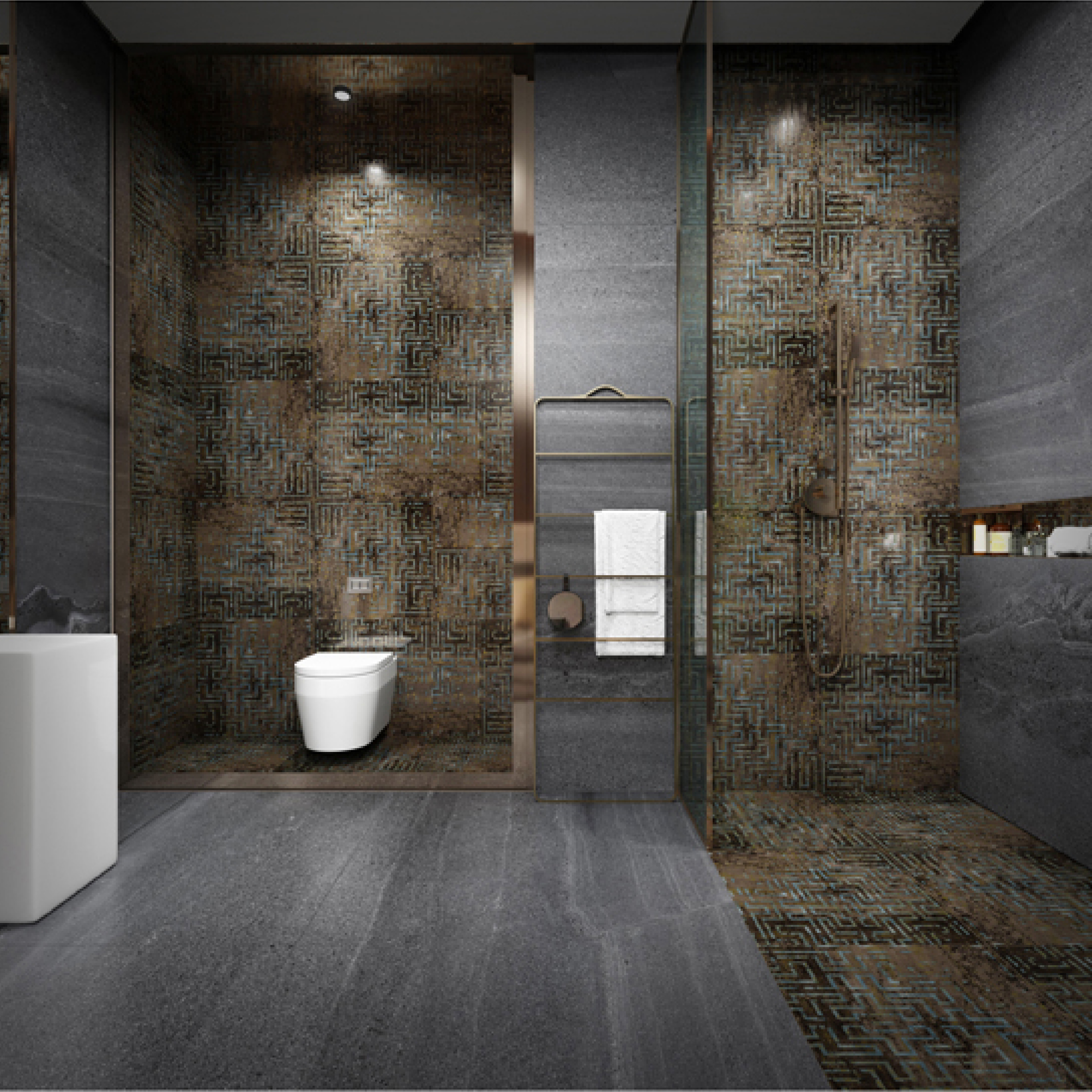 600x600mm Brown - Grey Geometric Pattern Ceramic Tiles for Bedroom Decor TQ16 - 3CX6060 - 2130