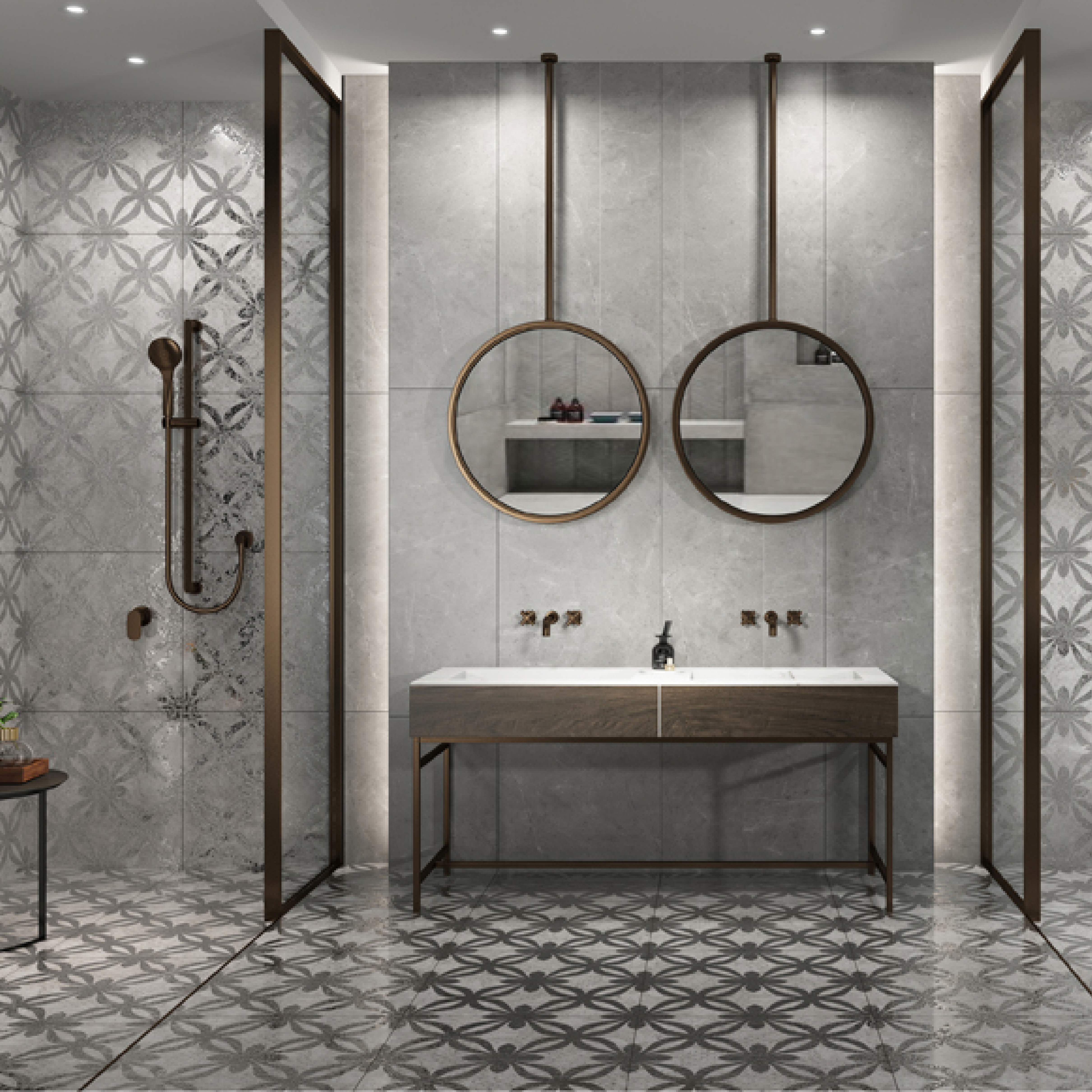 600x600mm Grey - White Floral Pattern Ceramic Tiles for Bathroom Decor TQ16 - 2CX6060 - 2128