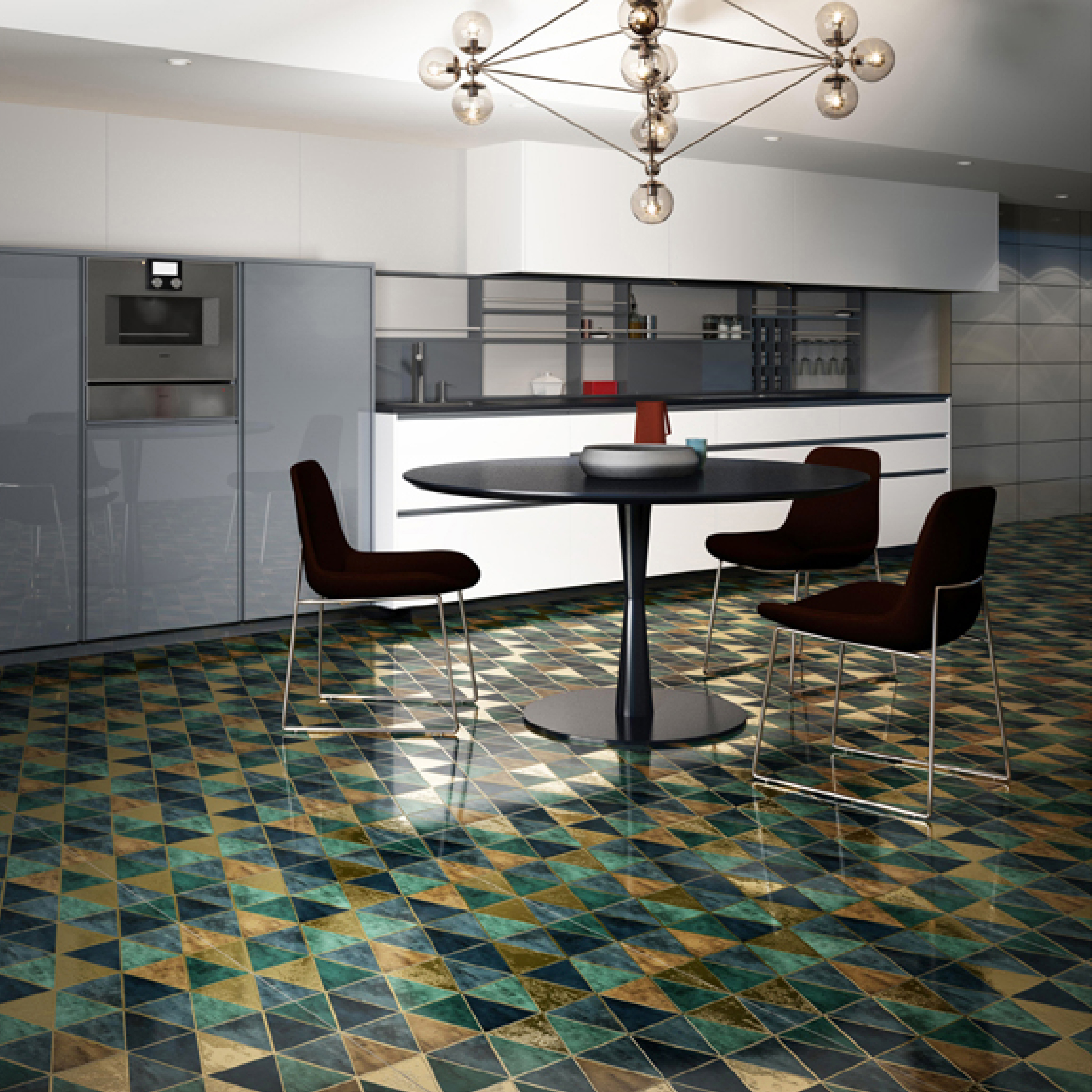 600x600mm Multi - colored Triangular Pattern Ceramic Tiles for Bathroom Decor TQ16 - 3CX6060 - 2129