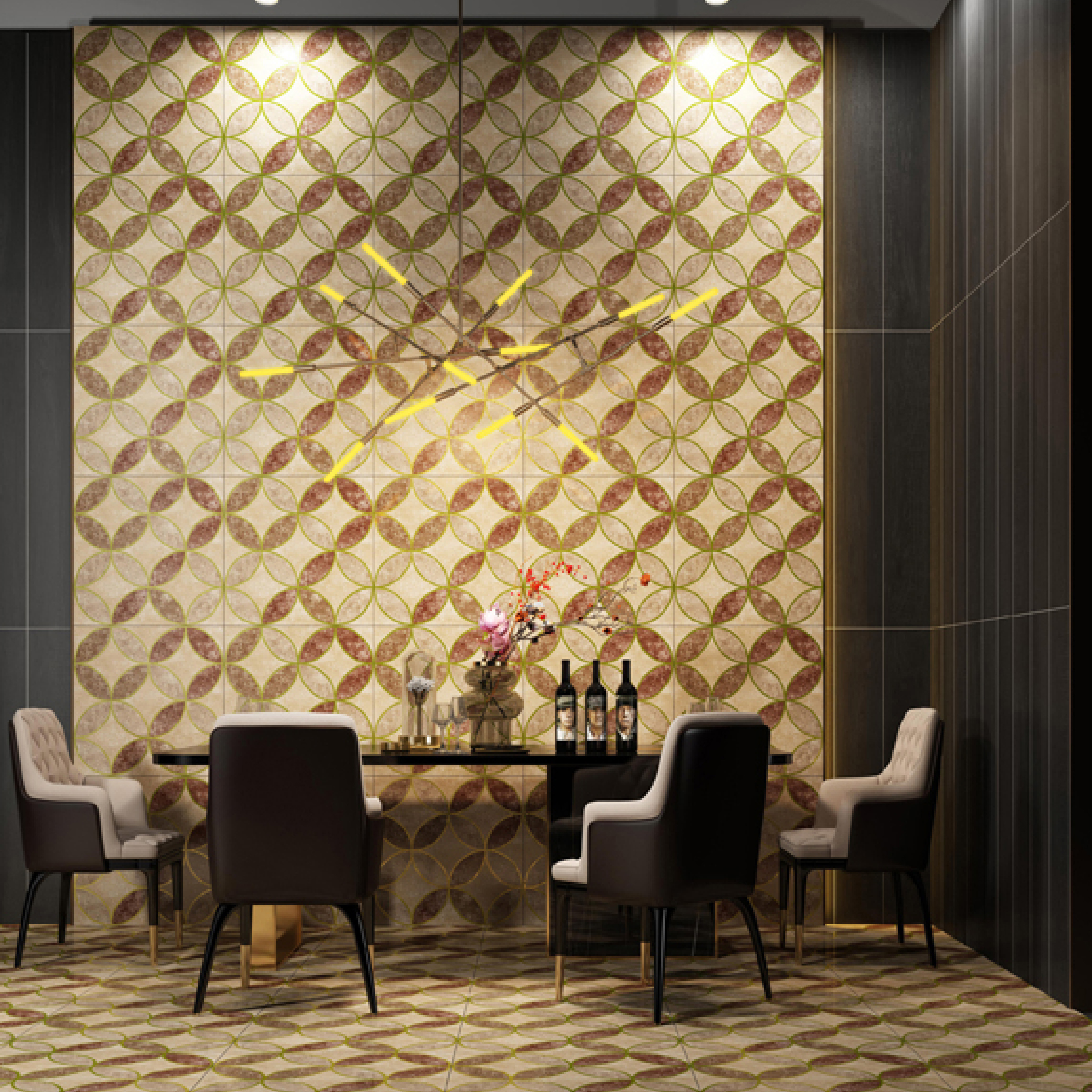 600x600mm Beige - Brown Circular Pattern Ceramic Tiles for Dining Room Decor TQ16 - 3CX6060 - 2126