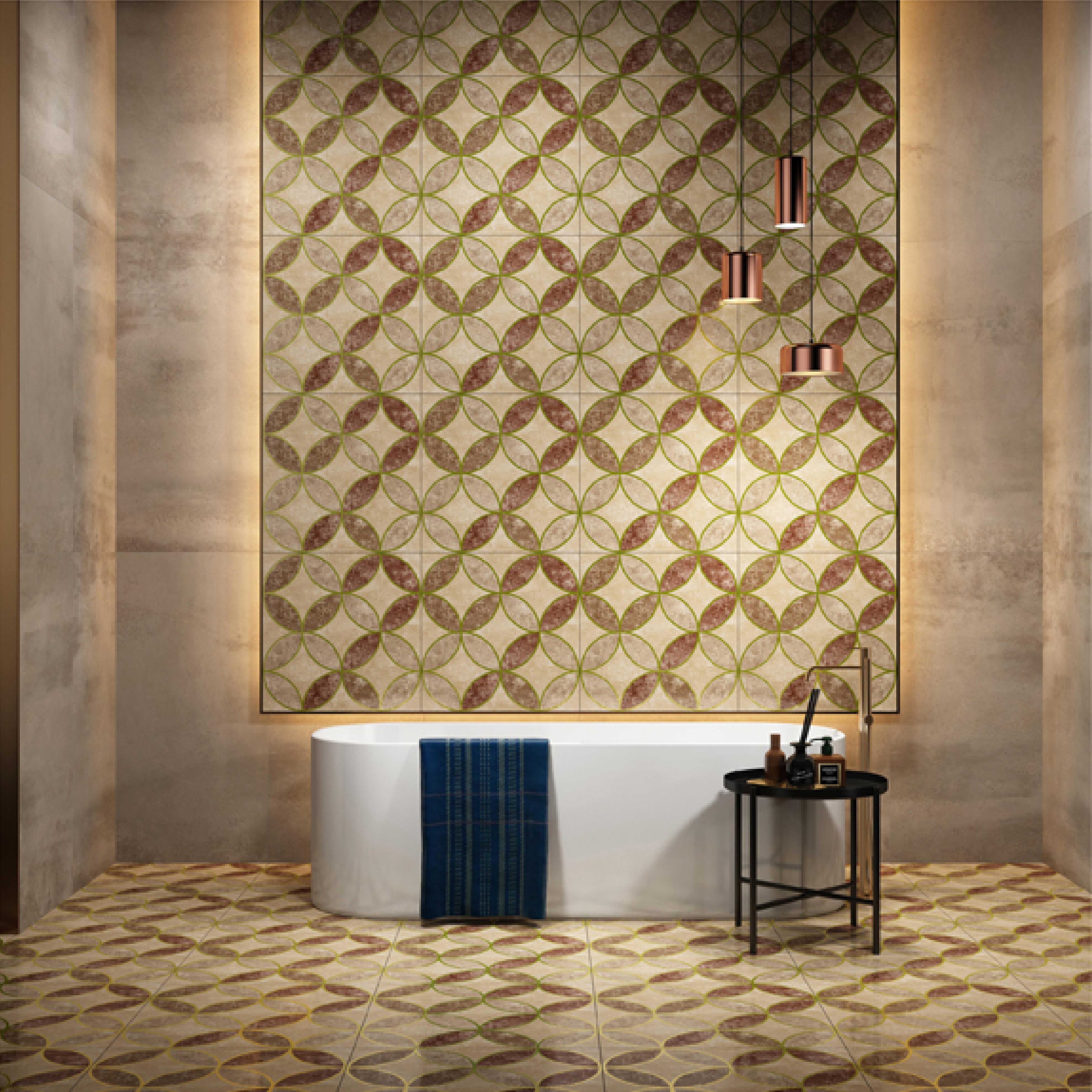 600x600mm Beige - Brown Circular Pattern Ceramic Tiles for Dining Room Decor TQ16 - 3CX6060 - 2126