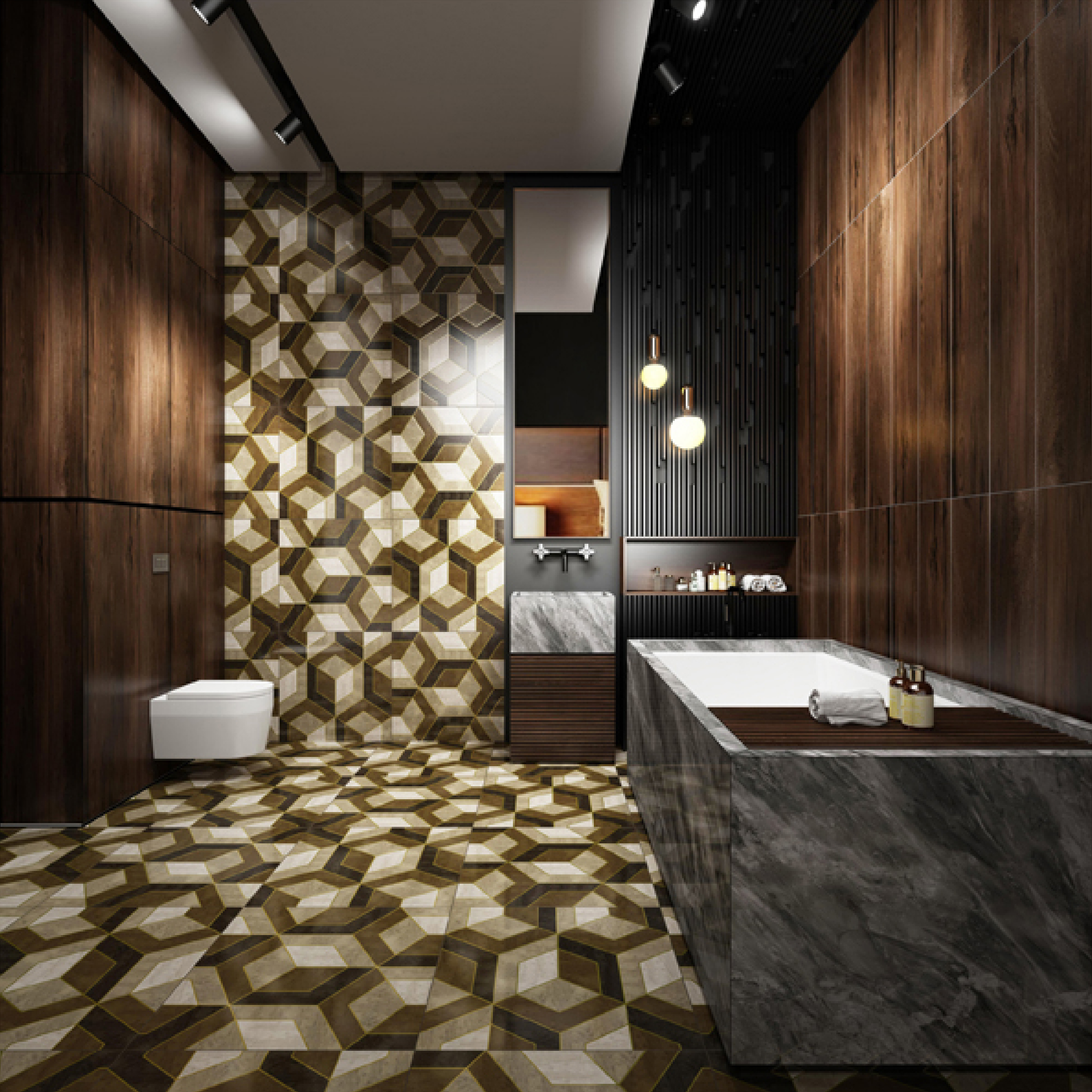 600x600mm Brown - Beige Geometric Hexagonal Pattern Ceramic Tiles for Bathroom Decor TQ16 - 3CX6060 - 2121