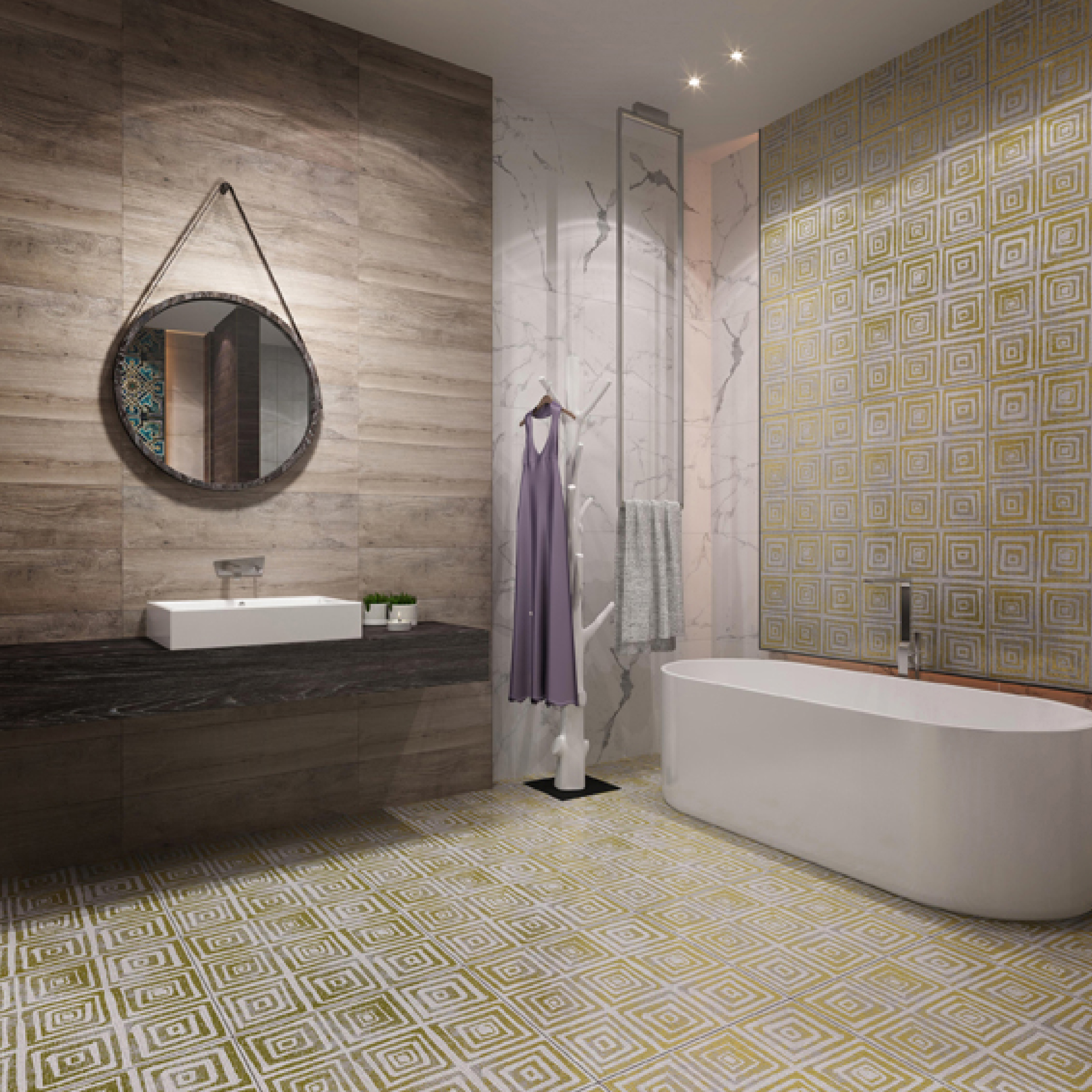 600x600mm Green - White Geometric Pattern Ceramic Tiles for Kitchen Decor TQ16 - 2CX6060 - 2136