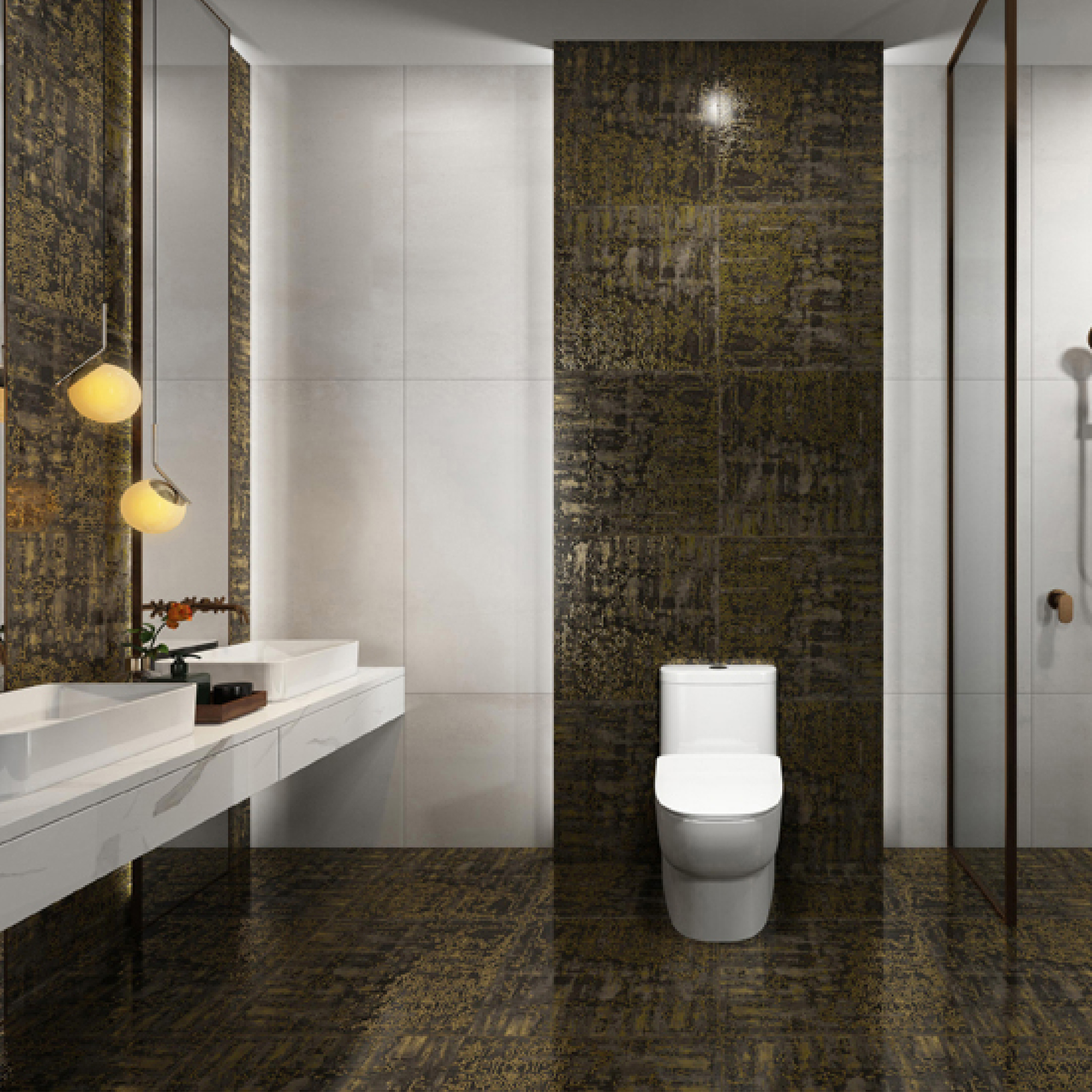 600x600mm Brown - Gold Patterned Ceramic Tiles for Bathroom Decor TQ16 - 2CX6060 - 2131