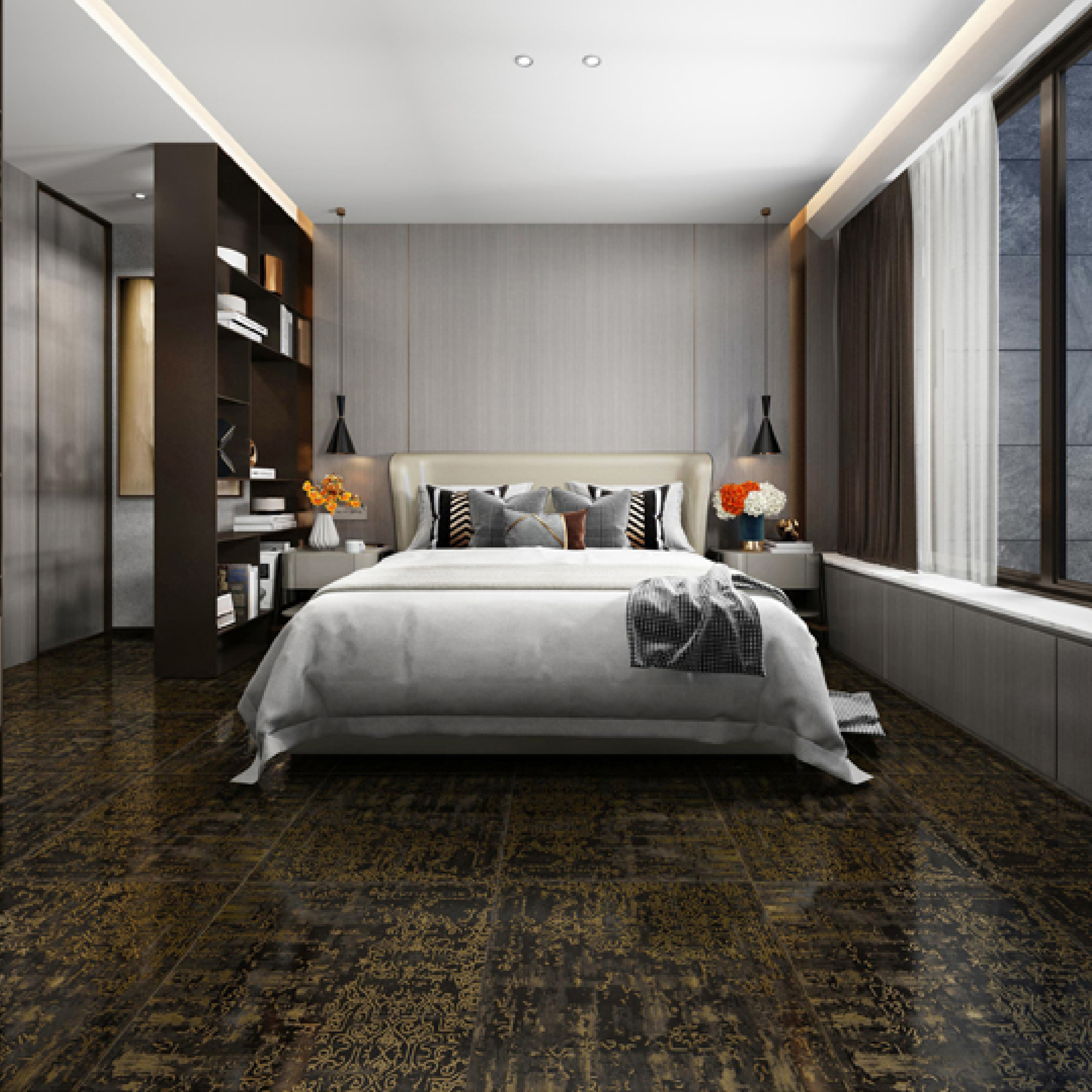 600x600mm Brown - Gold Patterned Ceramic Tiles for Bathroom Decor TQ16 - 2CX6060 - 2131
