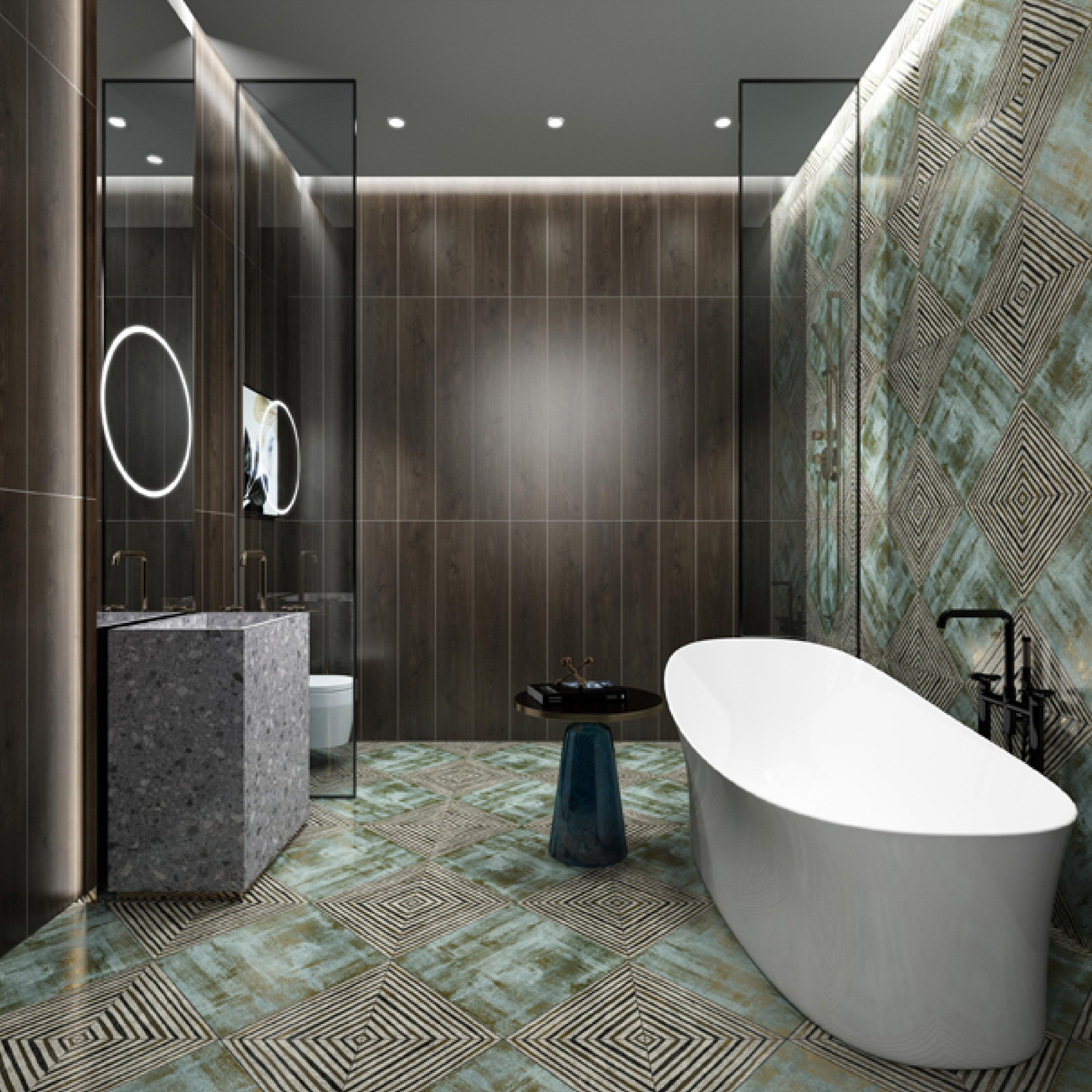 600x600mm Blue - Grey Geometric Pattern Ceramic Tiles for Bathroom Decor TQ16 - 3CX6060 - 2113
