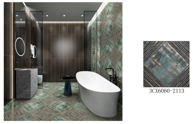 600x600mm Blue - Grey Geometric Pattern Ceramic Tiles for Bathroom Decor TQ16 - 3CX6060 - 2113