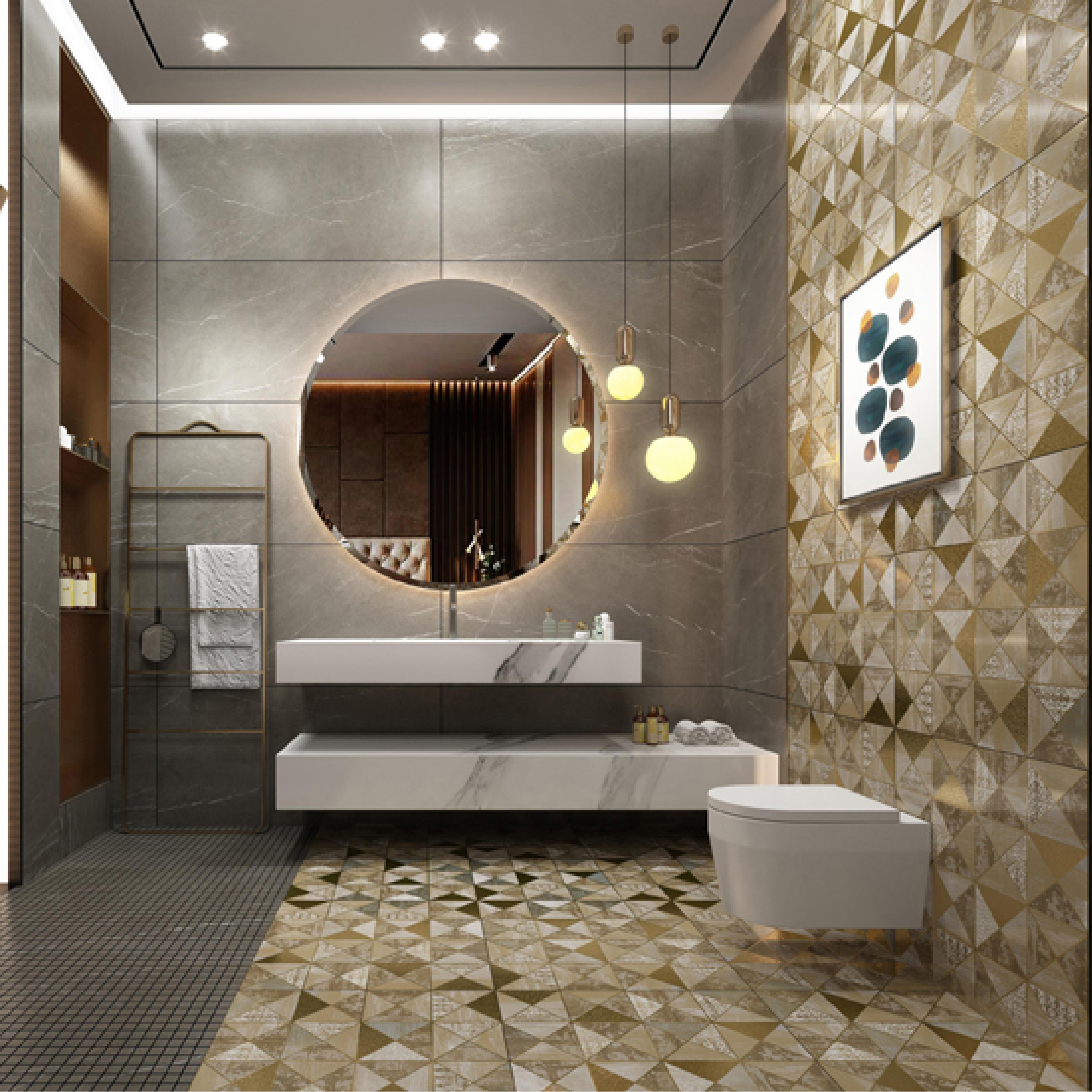 600x600mm Multi - colored Triangular Pattern Ceramic Tiles for Dining Room Decor TQ16 - 2CX6060 - 2134