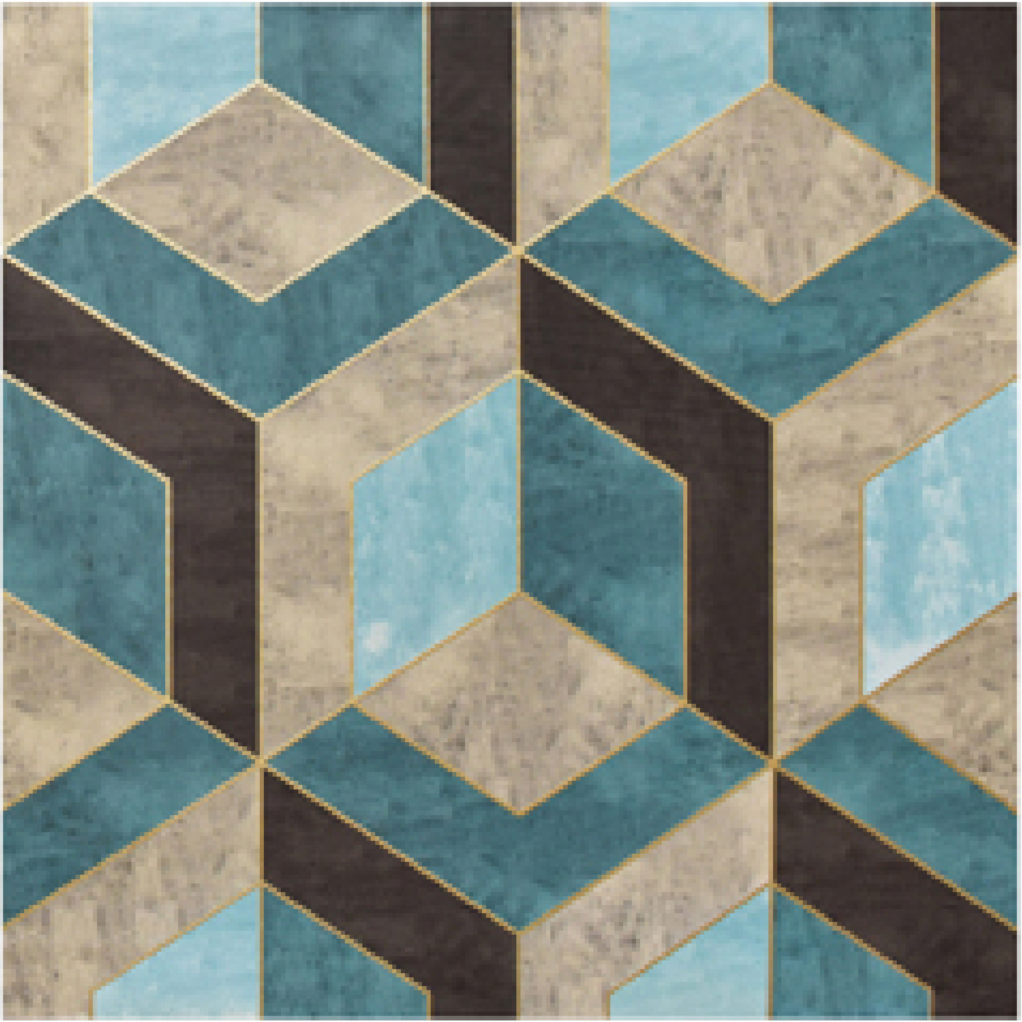 600x600mm Green - Blue Geometric Hexagonal Pattern Ceramic Tiles for Dining Room Decor TQ16 - 3CX6060 - 2122