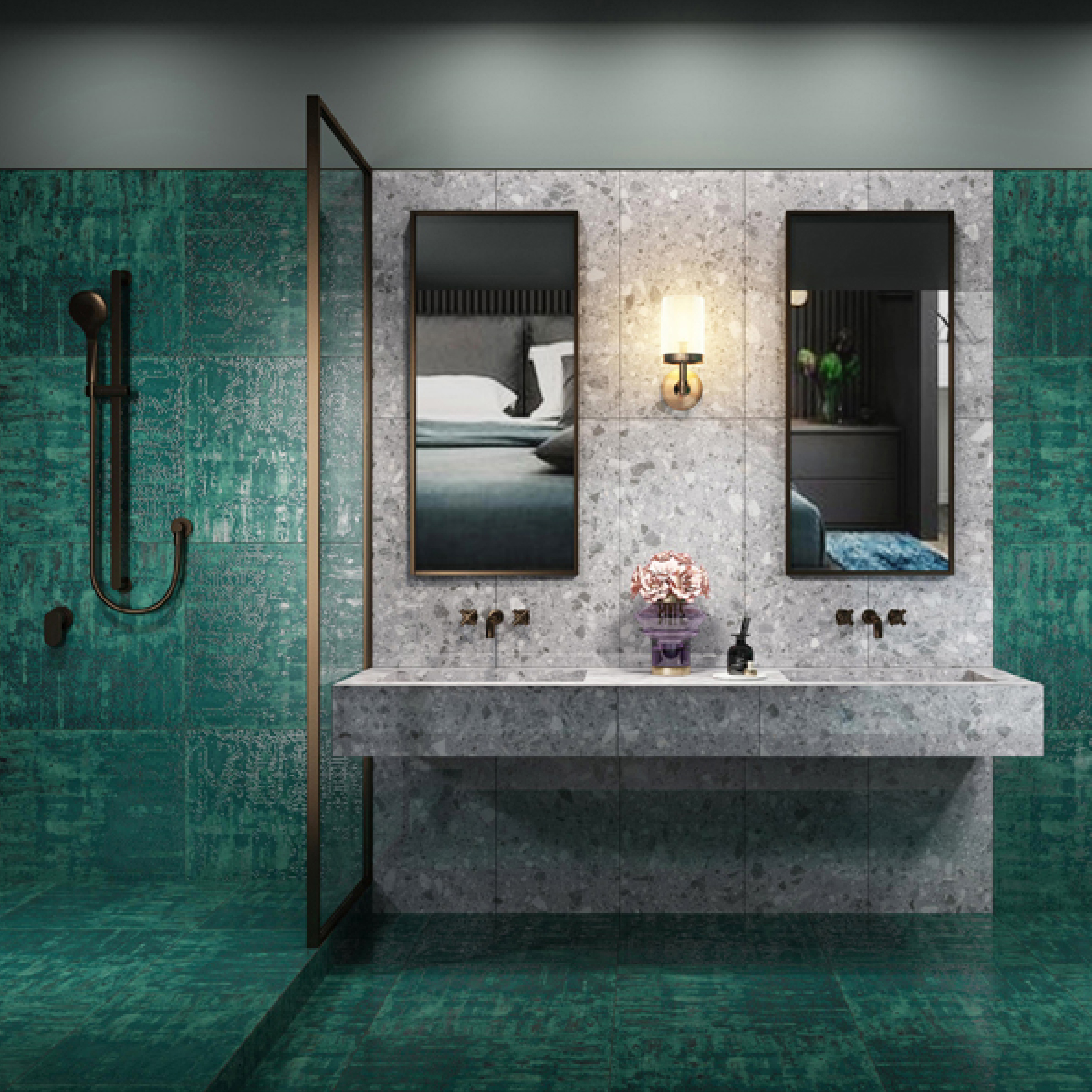 600x600mm Teal - Grey Patterned Ceramic Tiles for Bathroom Decor TQ16 - 2CX6060 - 2132