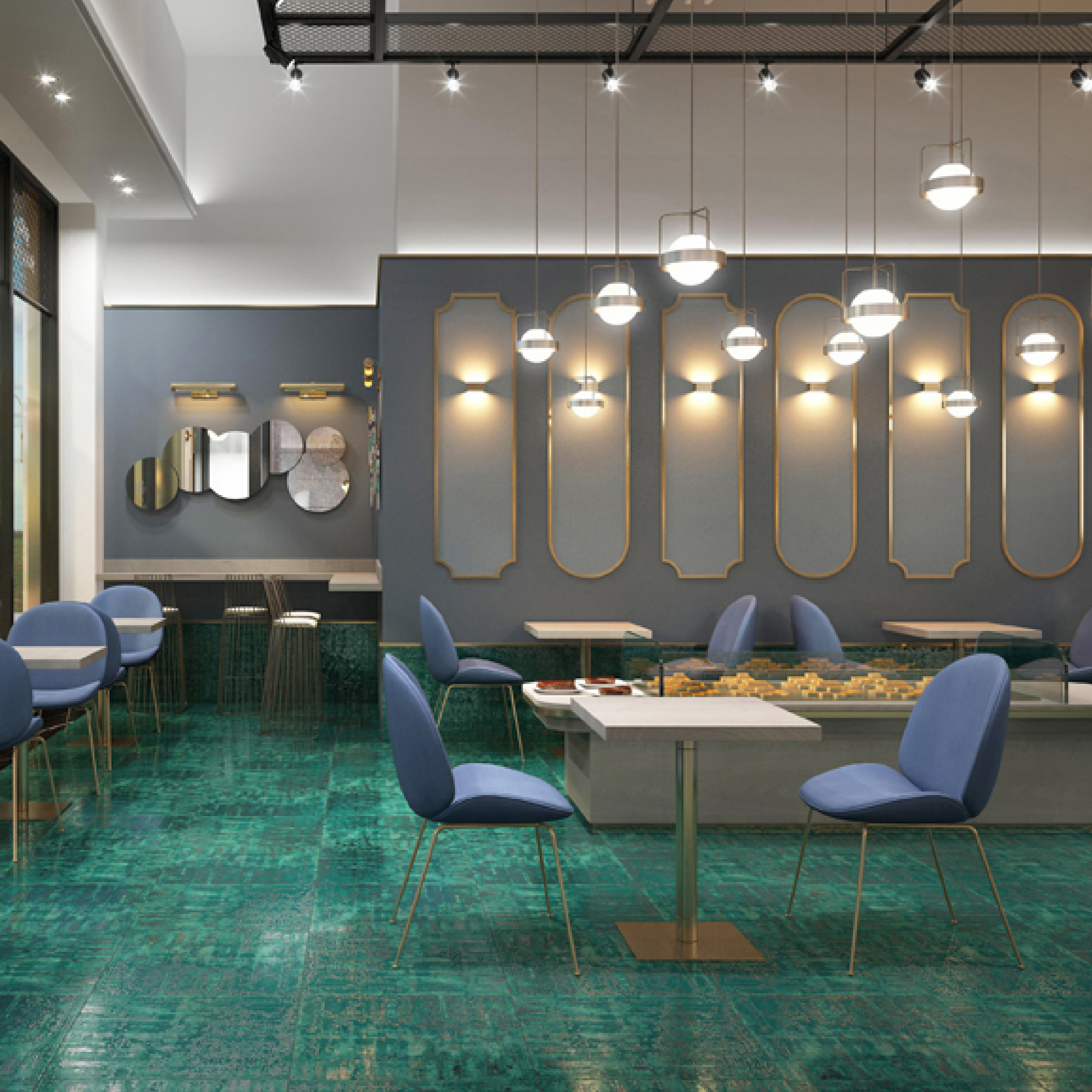 600x600mm Teal - Grey Patterned Ceramic Tiles for Bathroom Decor TQ16 - 2CX6060 - 2132
