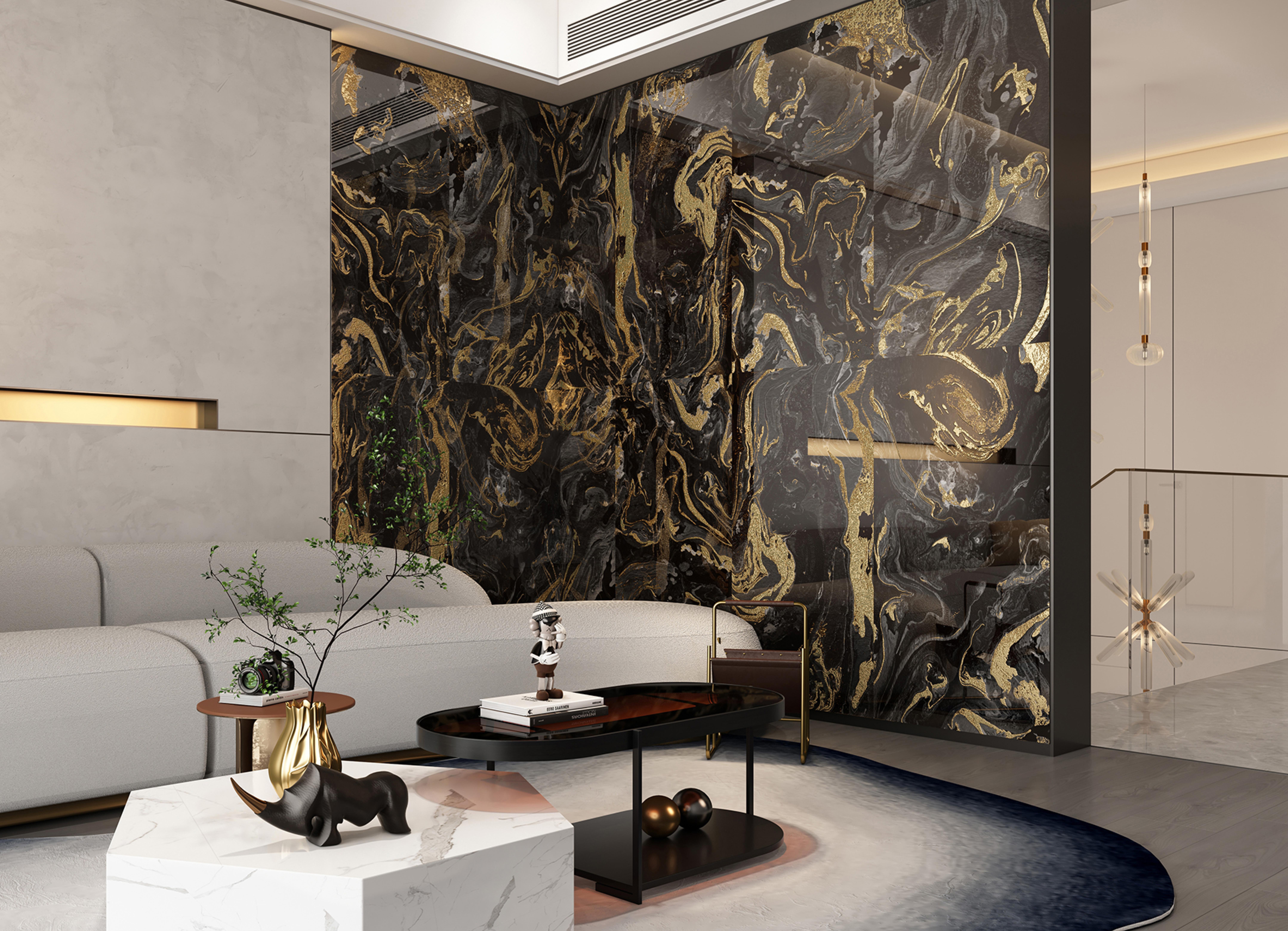 600x1200mm Black - Gold - Yellow Marbled Ceramic Tiles for Living Room Decor TQ16 - 3CS60120 - 2382 - 2384 - 2281