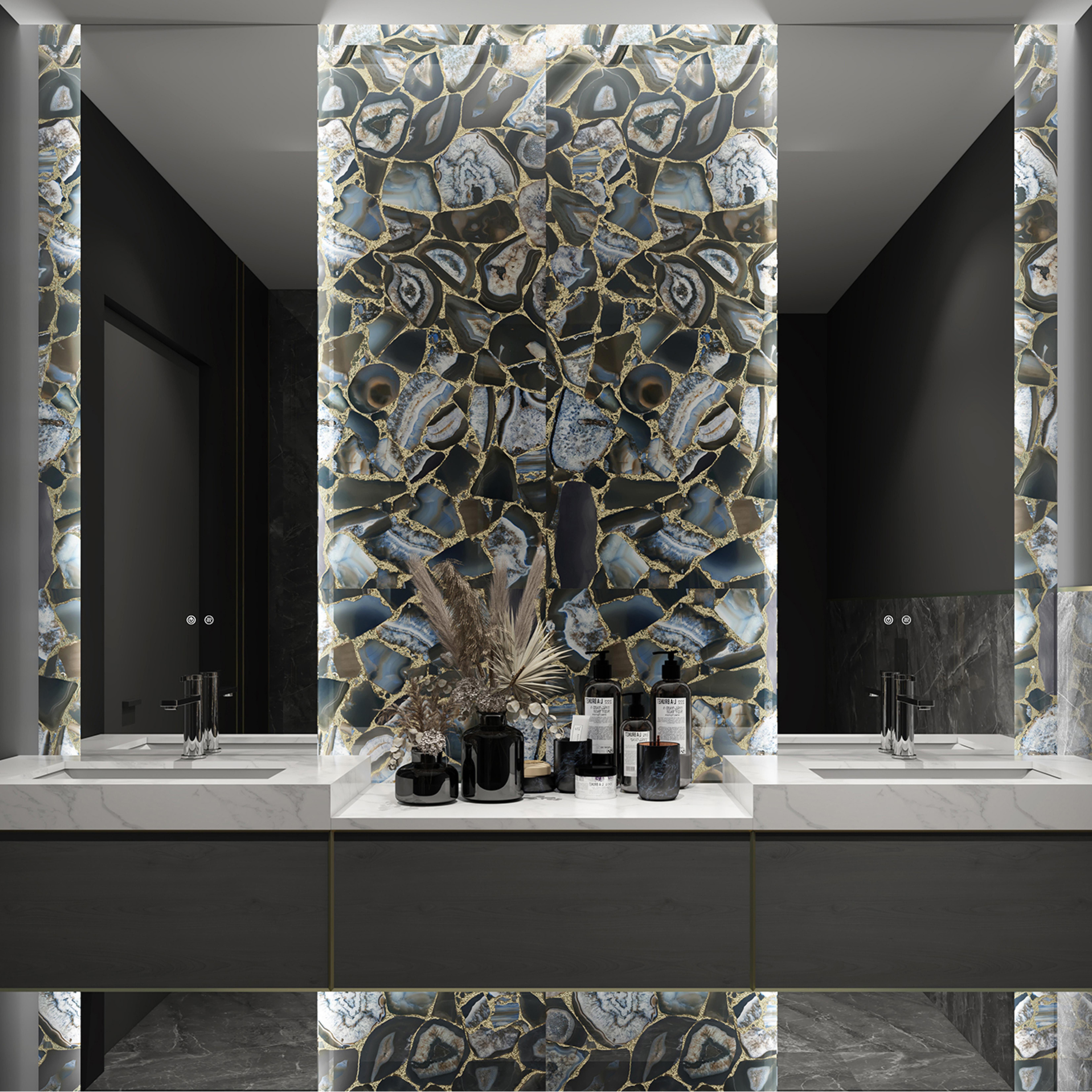 600x1200mm Blue - Grey - Gold Agate - Patterned Ceramic Tiles for Bathroom Decor TQ16 - 3CS60120 - 2461