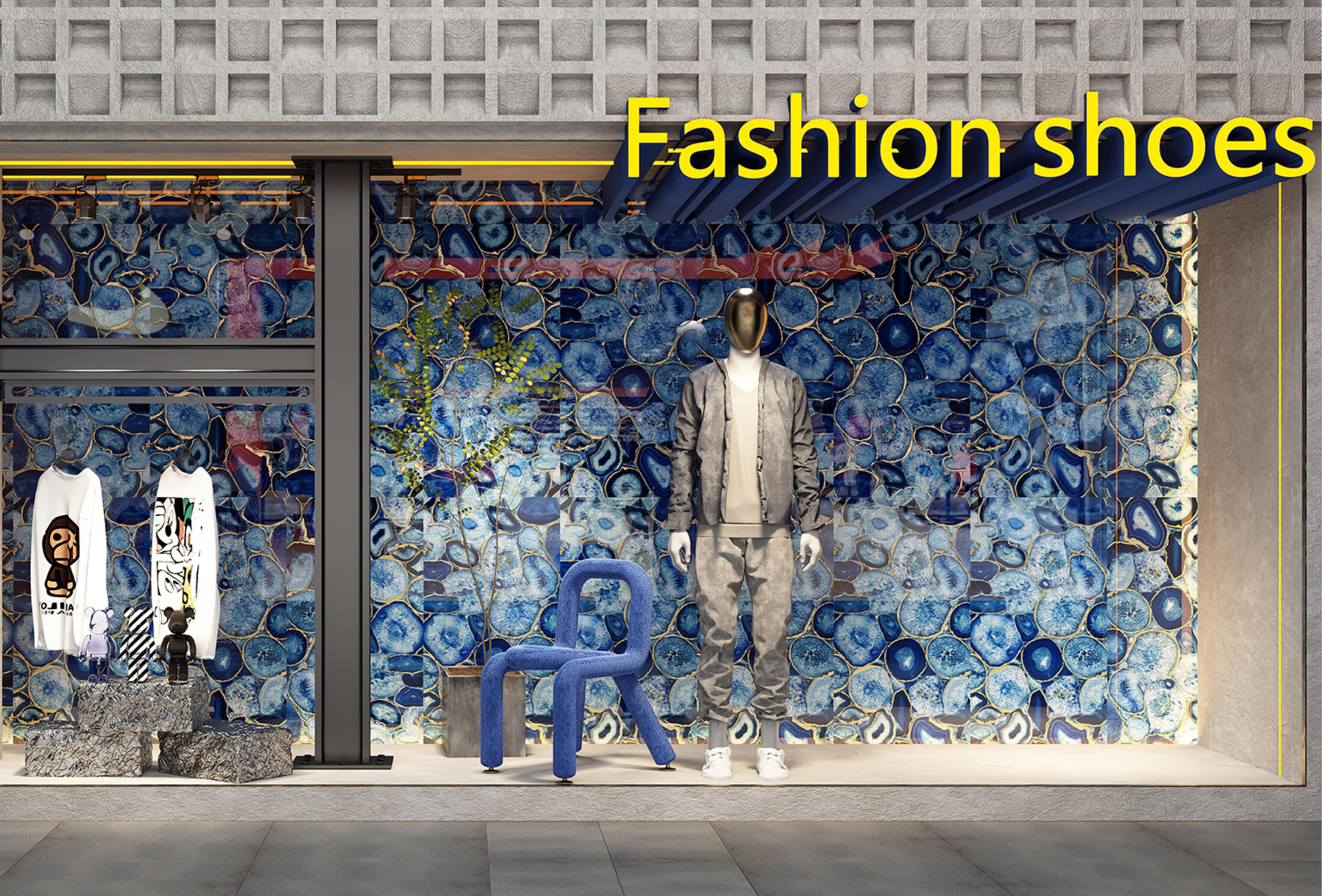 600x1200mm Blue - Gold Agate - Patterned Ceramic Tiles for Retail Store Decor TQ16 - 3CS60120 - 2497