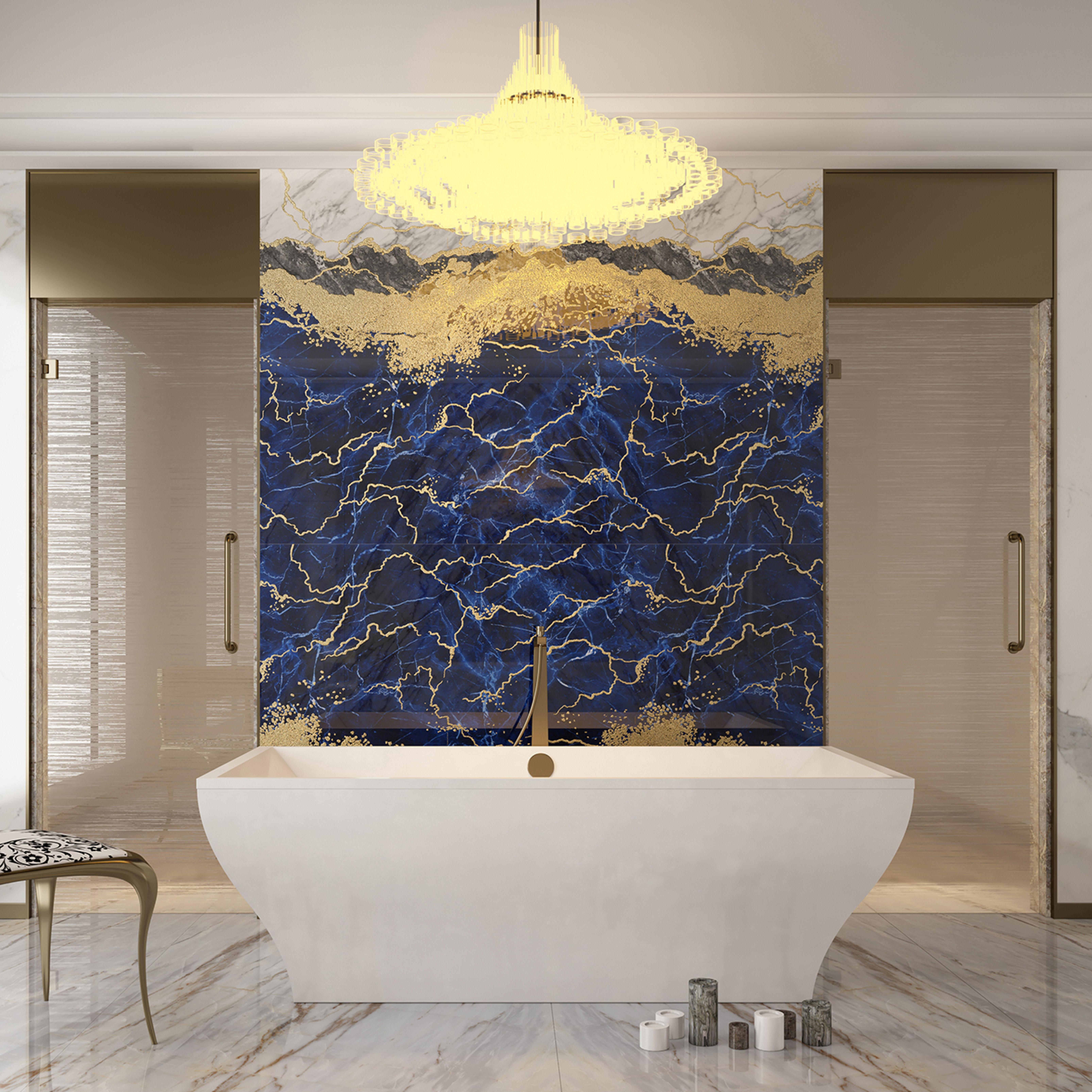 600x1200mm Blue - Gold - White Marble - Patterned Ceramic Tiles for Bathroom Decor TQ16 - 3CS60120 - 2505 & 2457