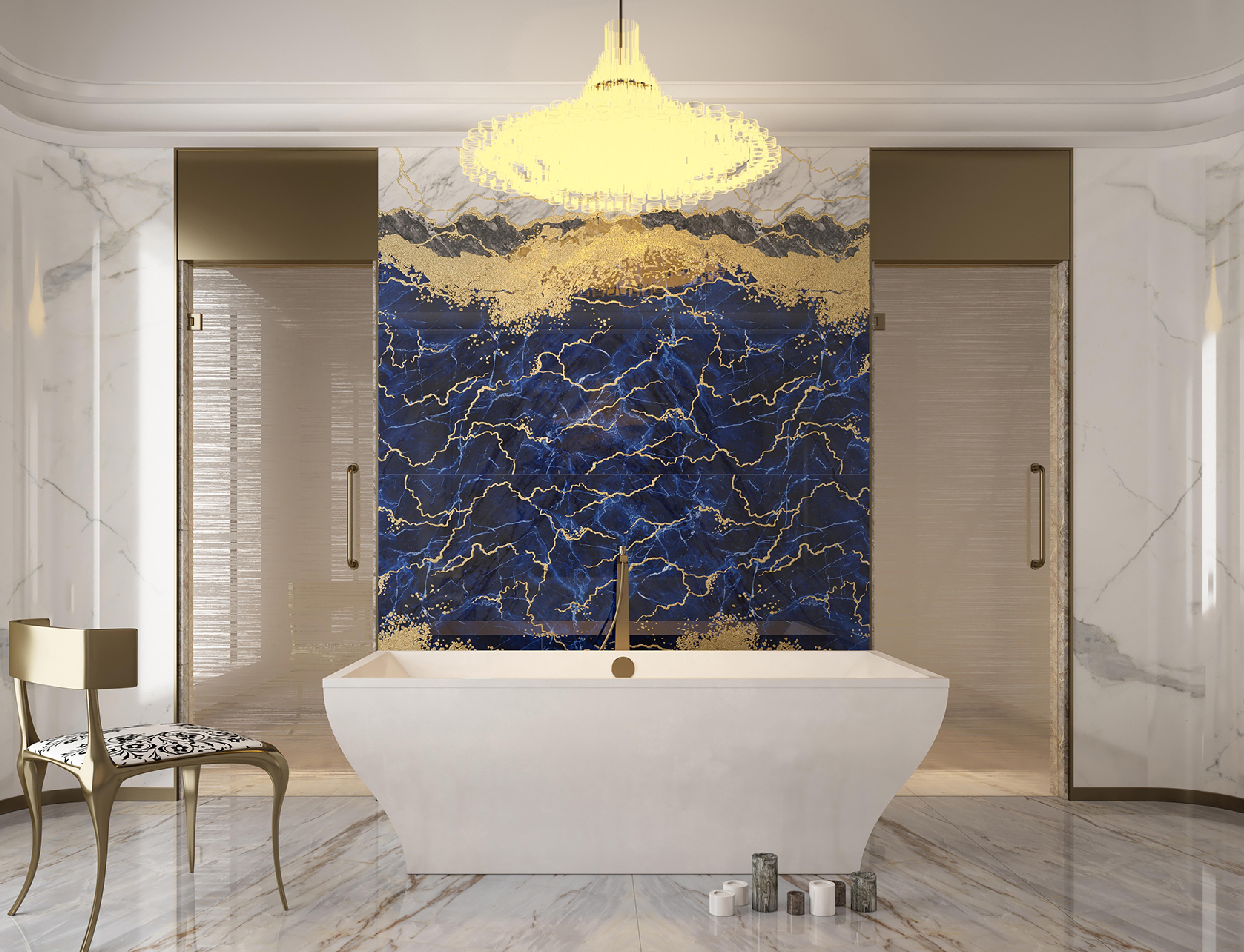 600x1200mm Blue - Gold - White Marble - Patterned Ceramic Tiles for Bathroom Decor TQ16 - 3CS60120 - 2505 & 2457