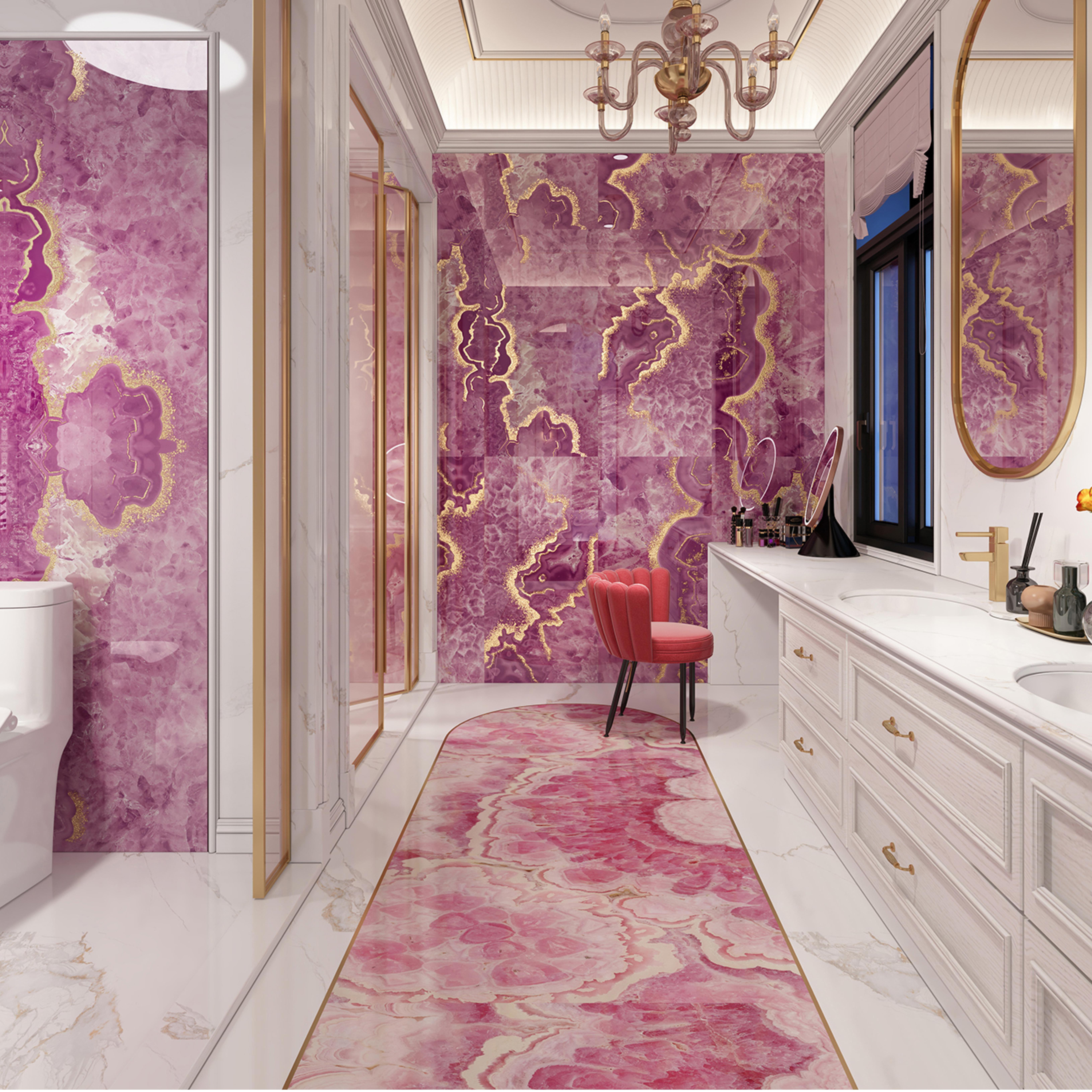 600x1200mm Pink - Gold Marble - Patterned Ceramic Tiles for Bathroom Decor TQ16 - 3CS60120 - 2509 - 2510