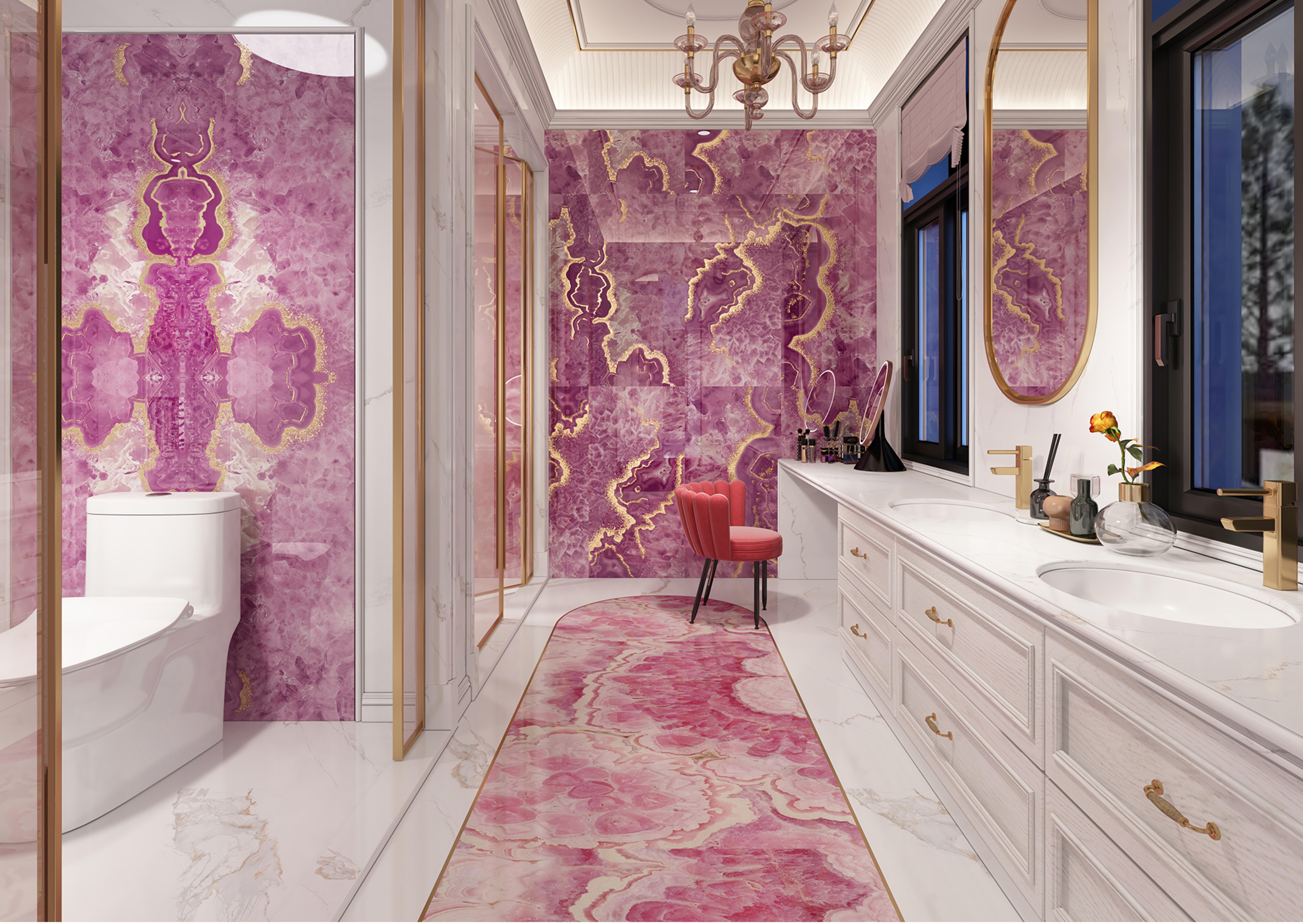 600x1200mm Pink - Gold Marble - Patterned Ceramic Tiles for Bathroom Decor TQ16 - 3CS60120 - 2509 - 2510