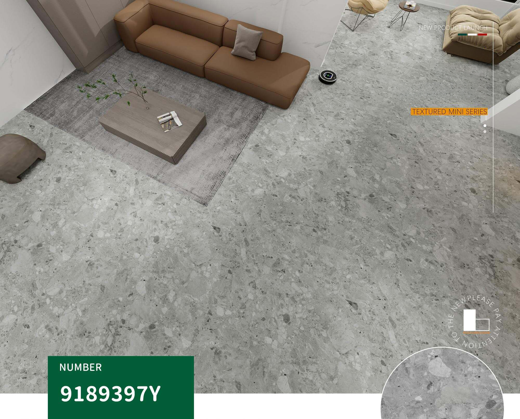 900x1800mm Grey Terrazzo - Style Sintered Stone Tiles for Living Rooms TQ08 - 9189397Y