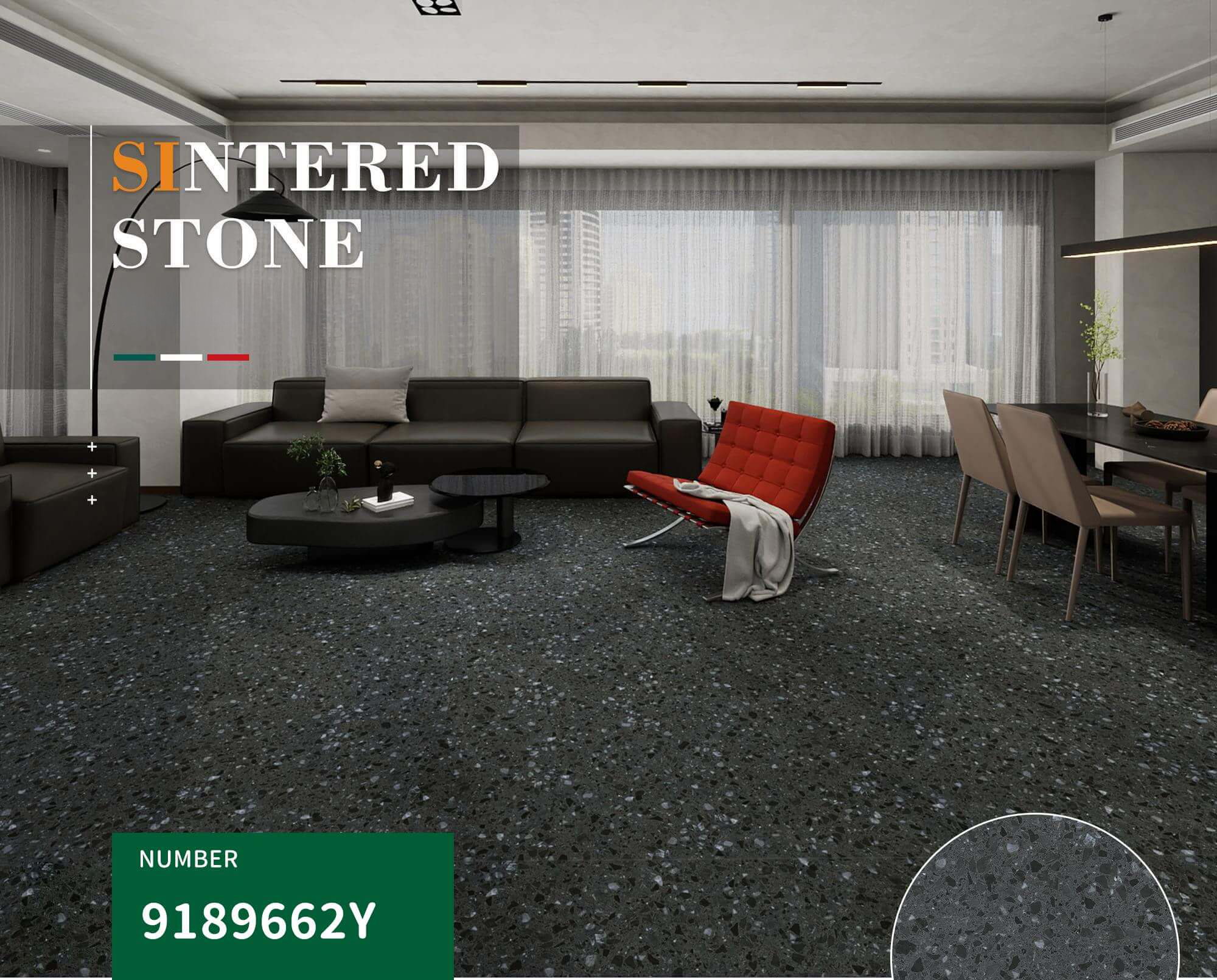 900x1800mm Dark Grey Terrazzo - Like Sintered Stone Tiles for Living Rooms TQ08 - 9189662Y
