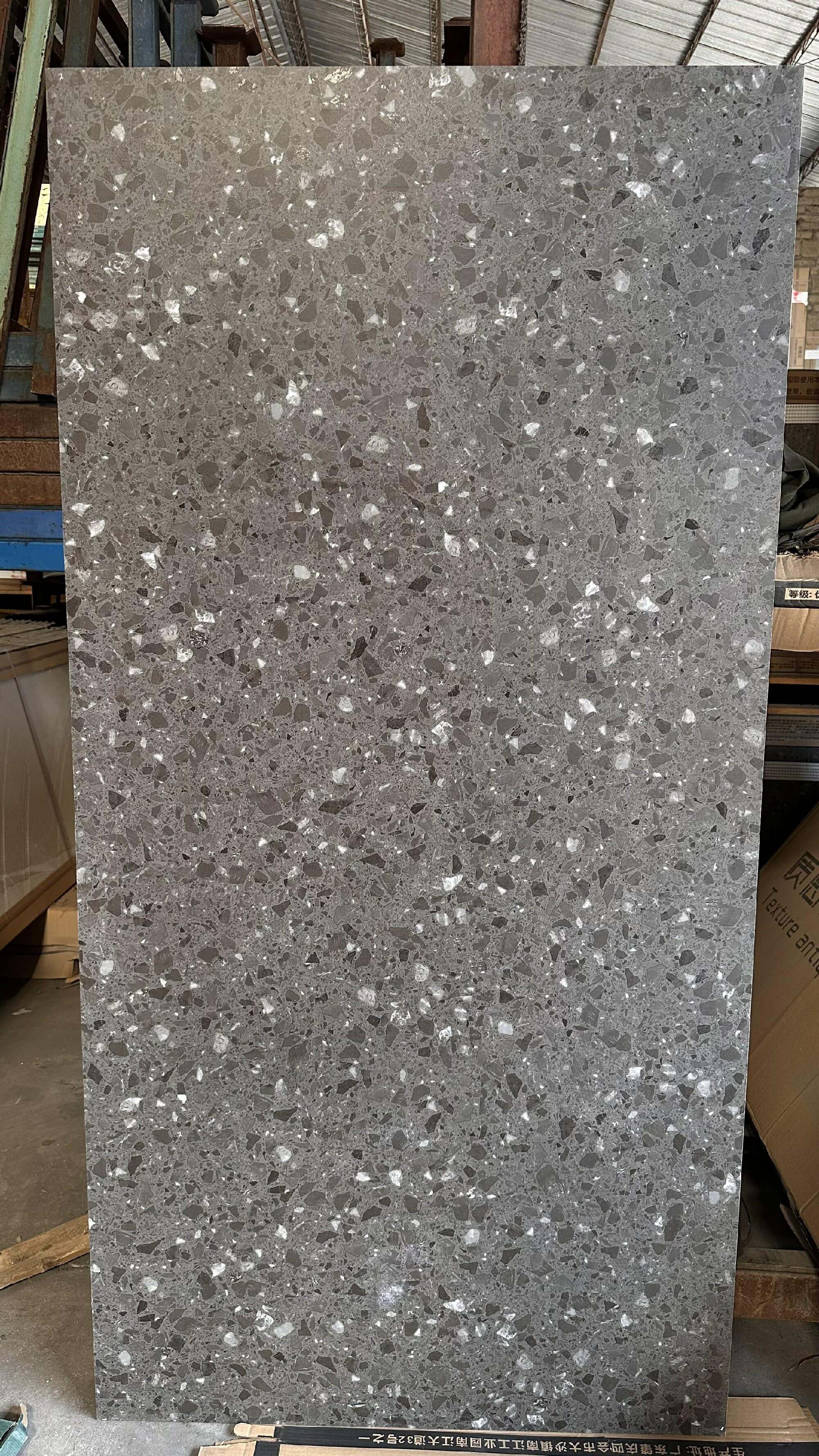 900x1800mm Dark Grey Terrazzo - Like Sintered Stone Tiles for Living Rooms TQ08 - 9189662Y