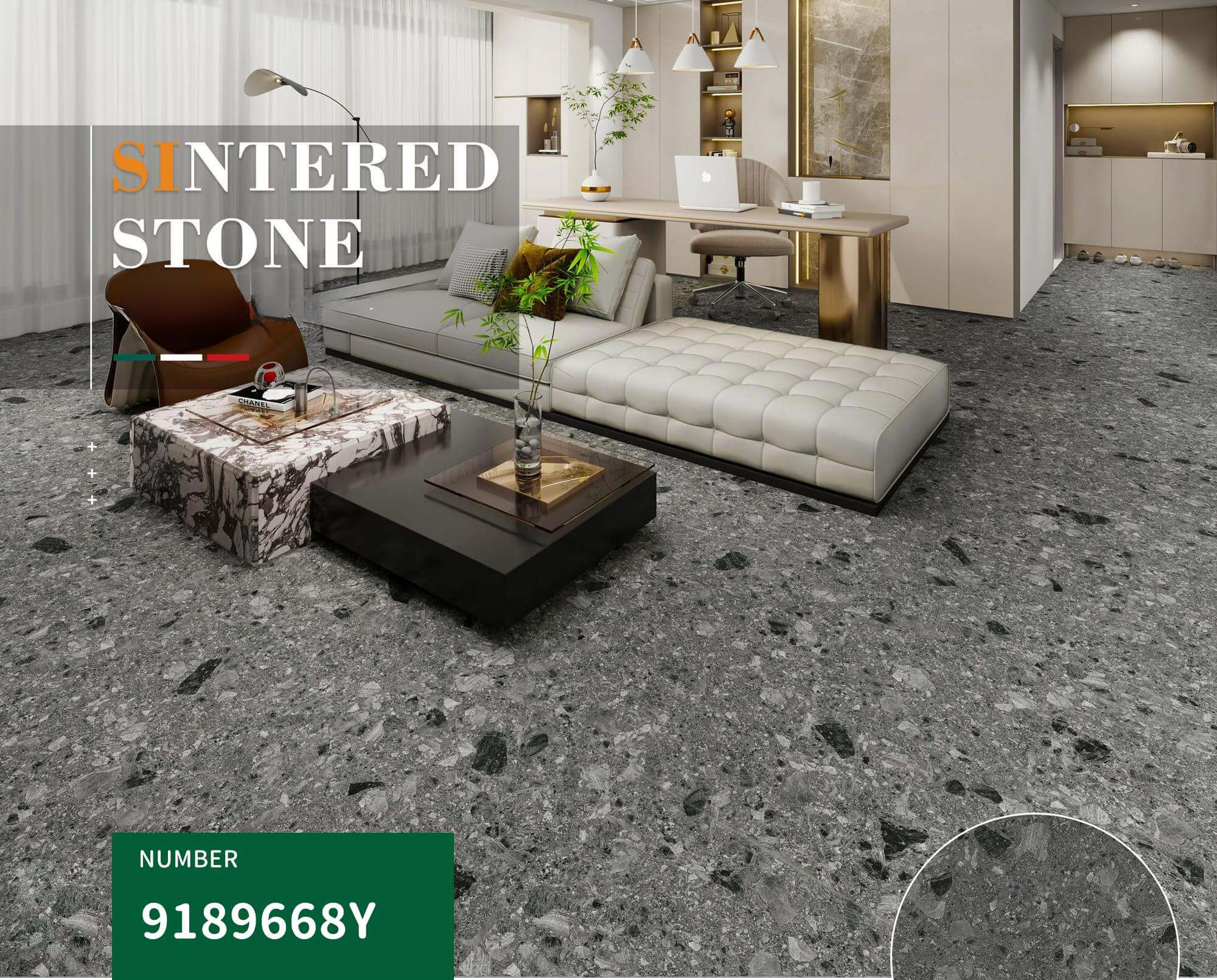 900x1800mm Dark Grey Terrazzo - Like Sintered Stone Tiles for Living Rooms TQ08 - 9189668Y