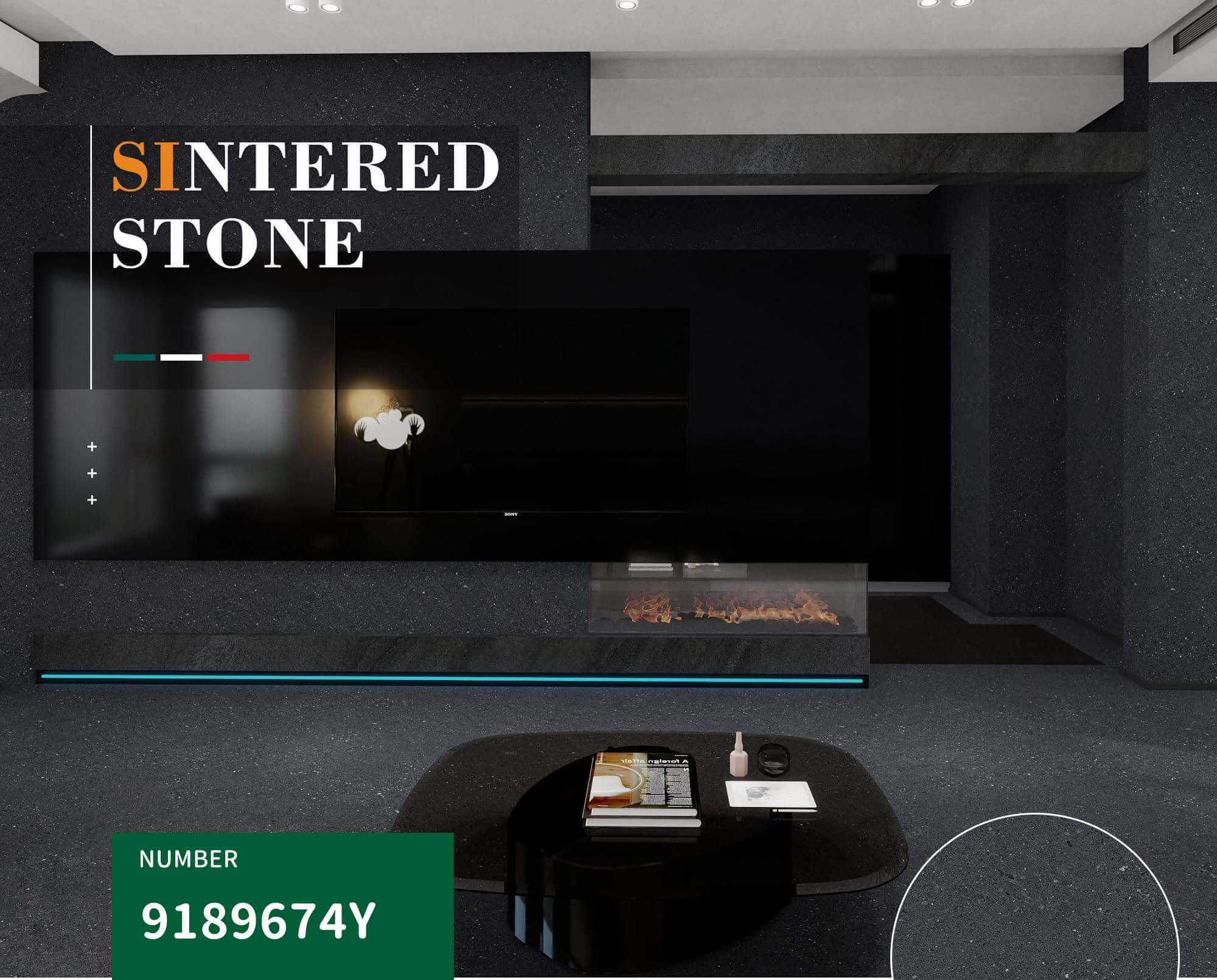 900x1800mm Dark Grey Sintered Stone Tiles for Living Rooms TQ08 - 9189674Y