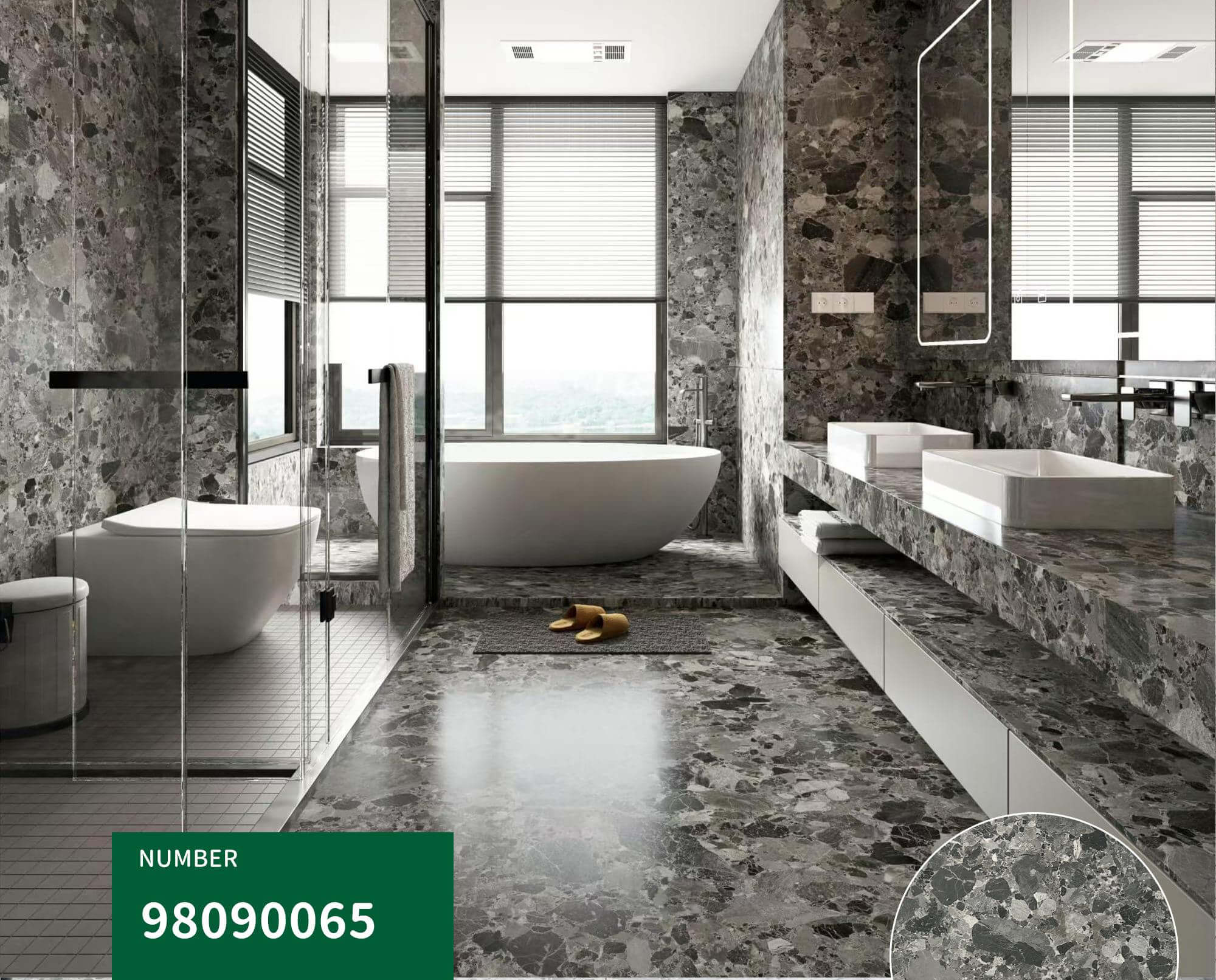 900x1800mm Dark Grey Terrazzo - Like Sintered Stone Tiles for Bathrooms TQ08 - 98090065