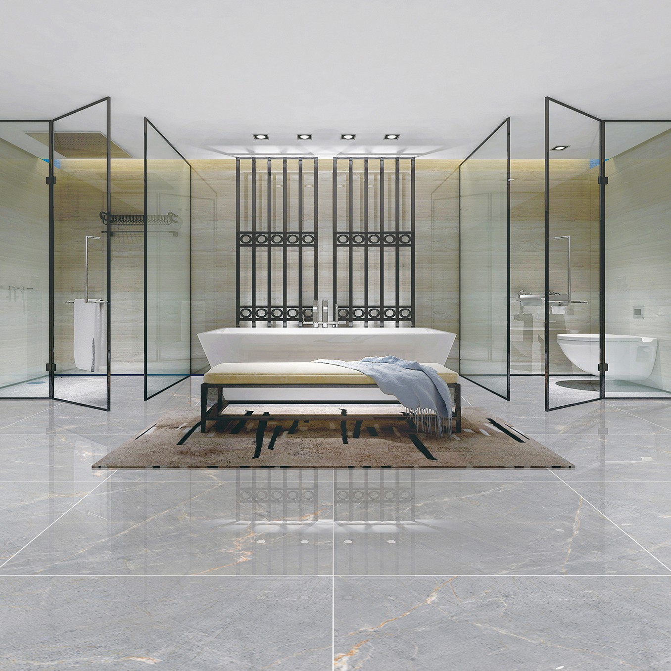 Multiple Size Grey Marble - Look Tiles with Gold Veins for Modern Interior Spaces TQ32 - TYS - dz034