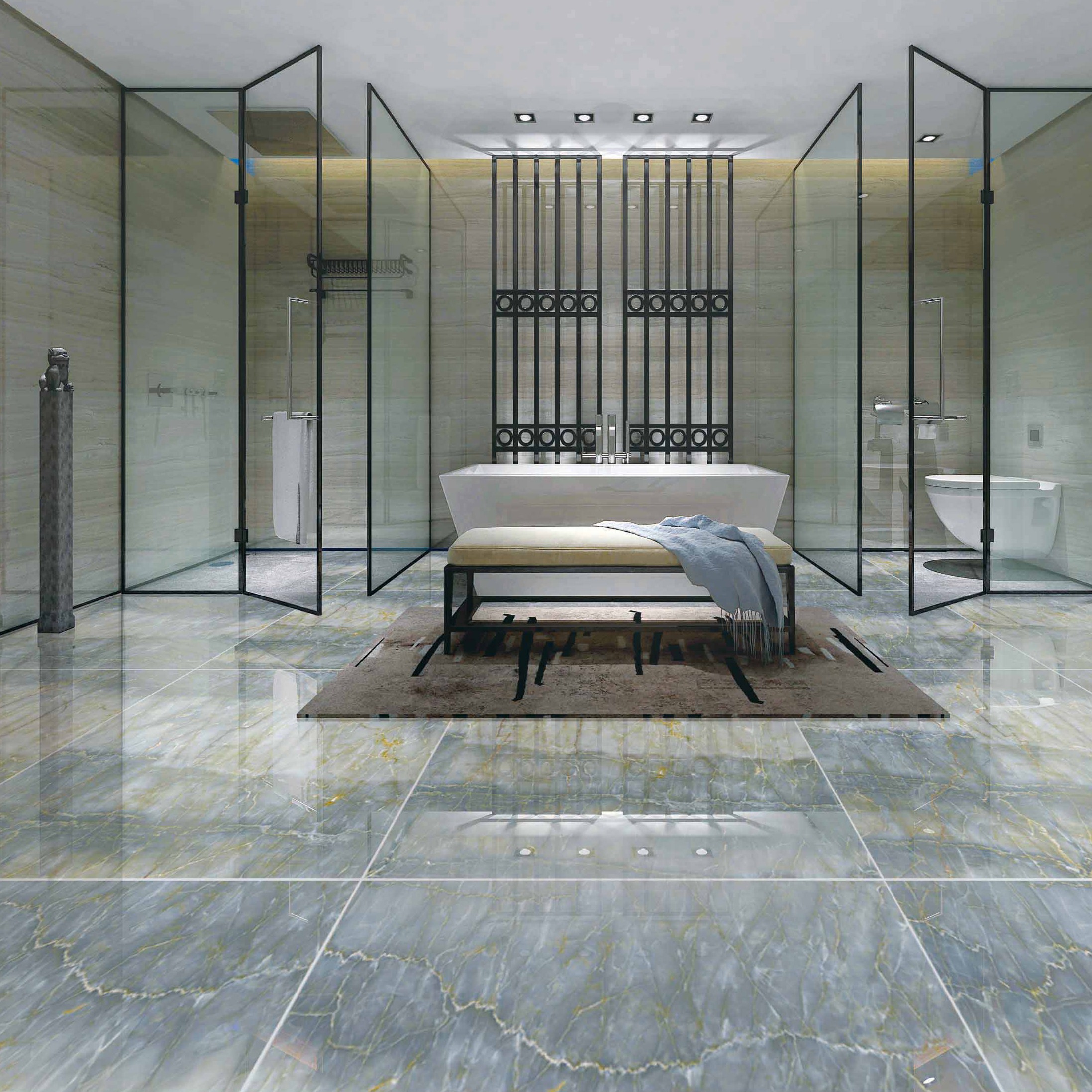 Multiple Size Grey Marble - Look Tiles with Gold Veins for Luxury Interior Spaces TQ32 - TYS - dz037