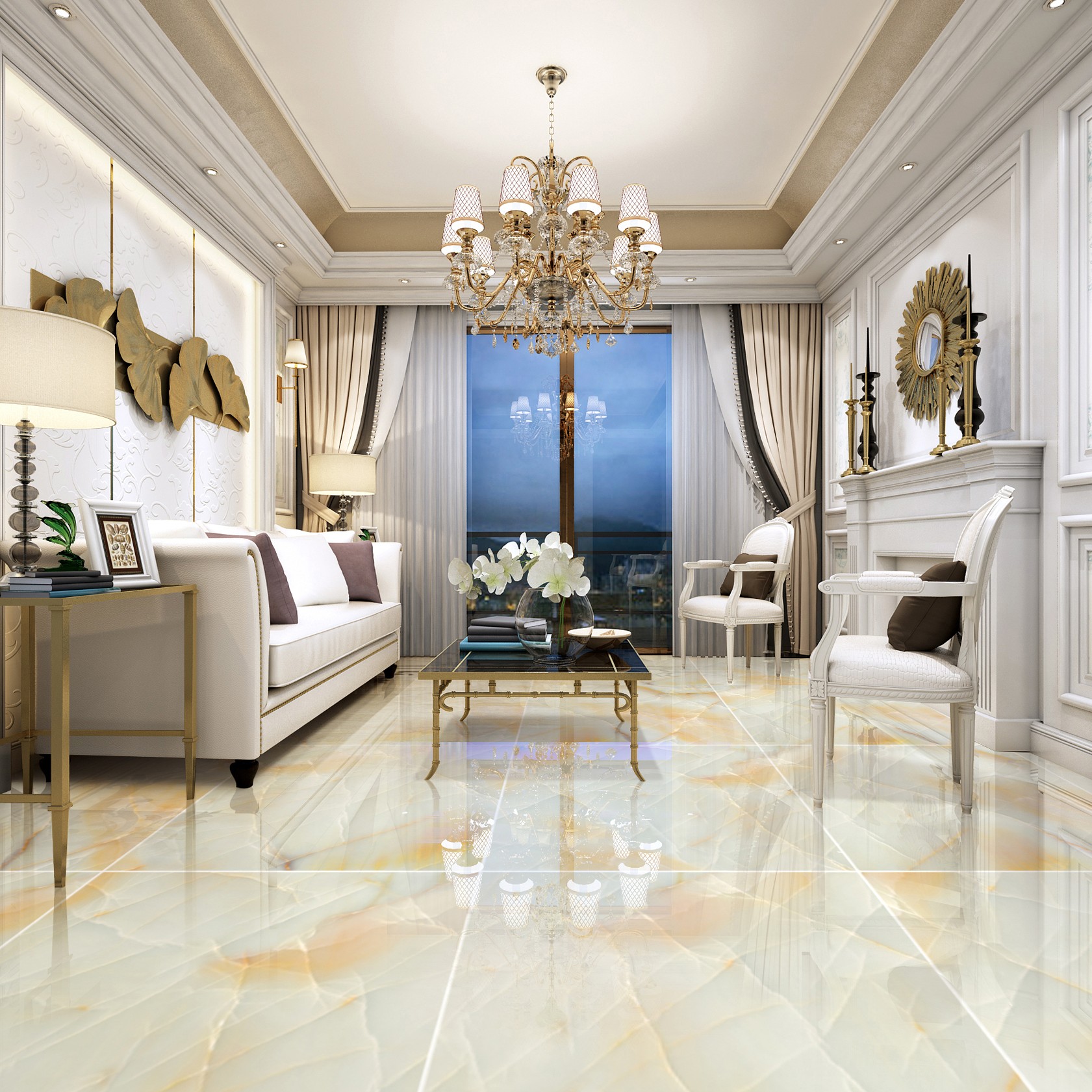 Multiple Size Cream - White Onyx - Look Tiles with Gold Veins for Luxury Interior Spaces TQ32 - TYS - dz038