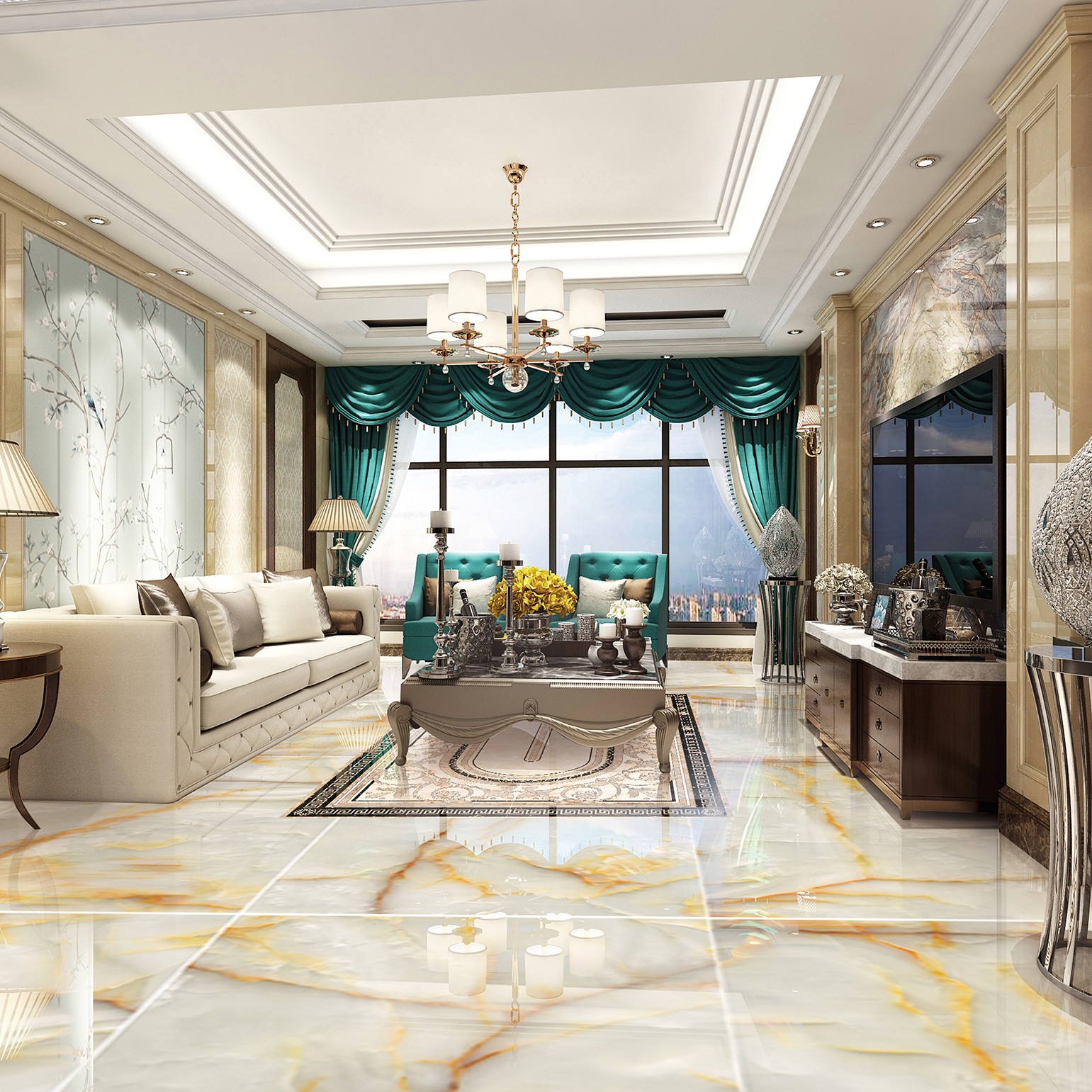Multiple Size Cream - White Onyx - Look Tiles with Gold Veins for Luxury Interior Spaces TQ32 - TYS - dz041