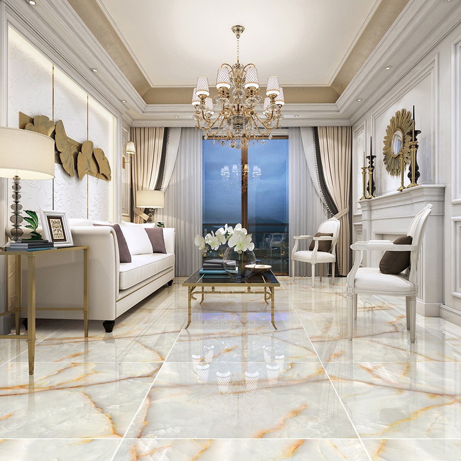 Multiple Size White Onyx - Look Tiles with Gold Veins for Luxury Interior Spaces TQ32 - TYS - dz042