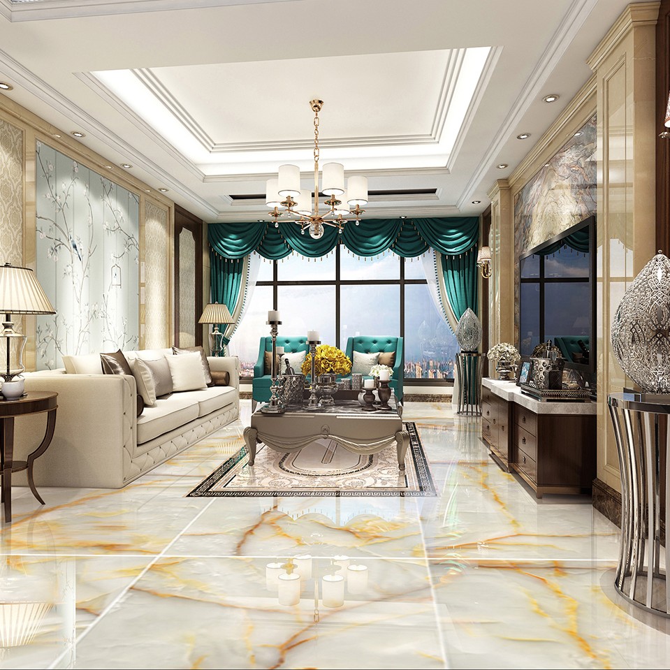 Multiple Size Cream - White Onyx - Look Tiles with Gold Veins for Luxury Interior Spaces TQ32 - TYS - dz043