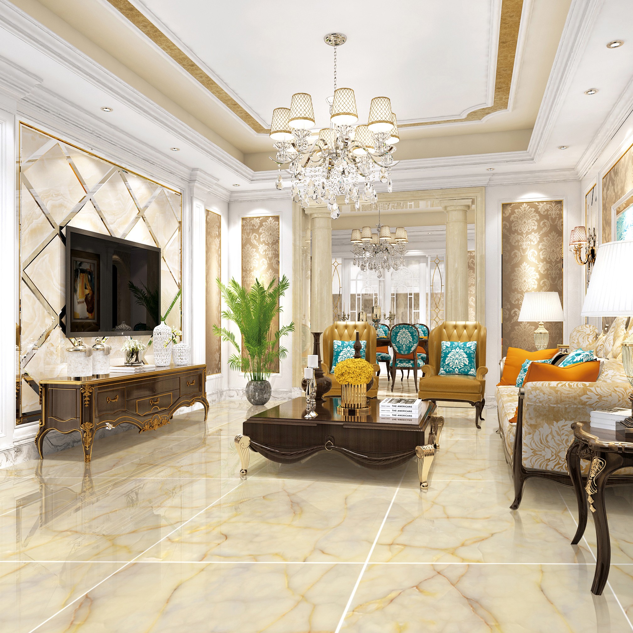 Multiple Size Cream - White Onyx - Look Tiles with Gold Veins for Luxury Interior Spaces TQ32 - TYS - dz048