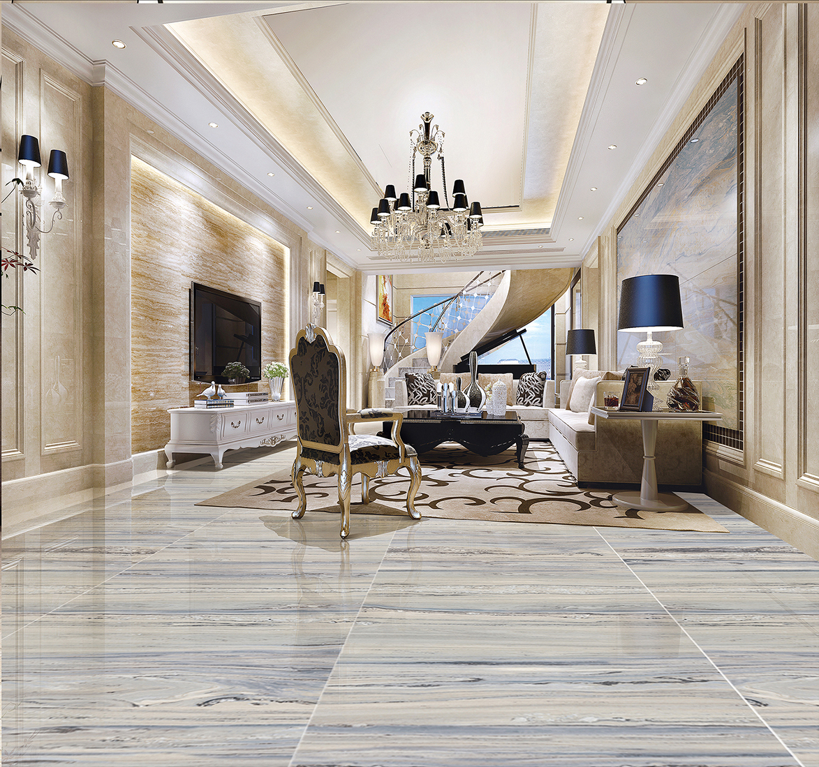 Multiple Size Beige - Grey Veined Marble - Look Tiles for Luxury Interior Spaces TQ32 - TYS - dz056