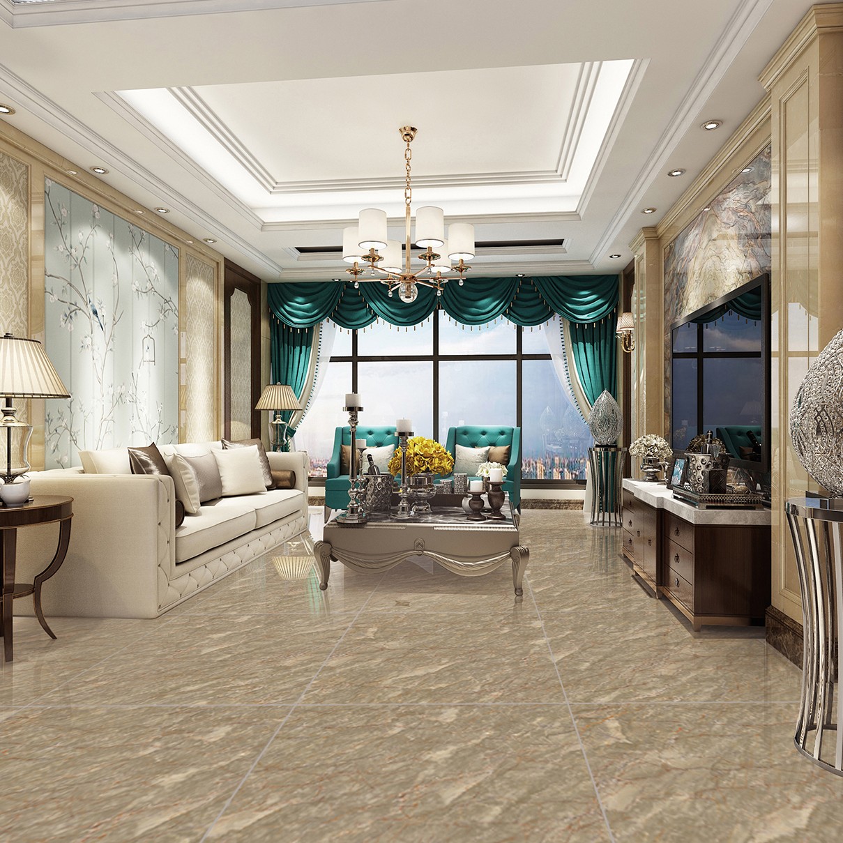 Multiple Size Beige Marble - Look Tiles with Red Veins for Luxury Interior Spaces TQ32 - TYS - dz060