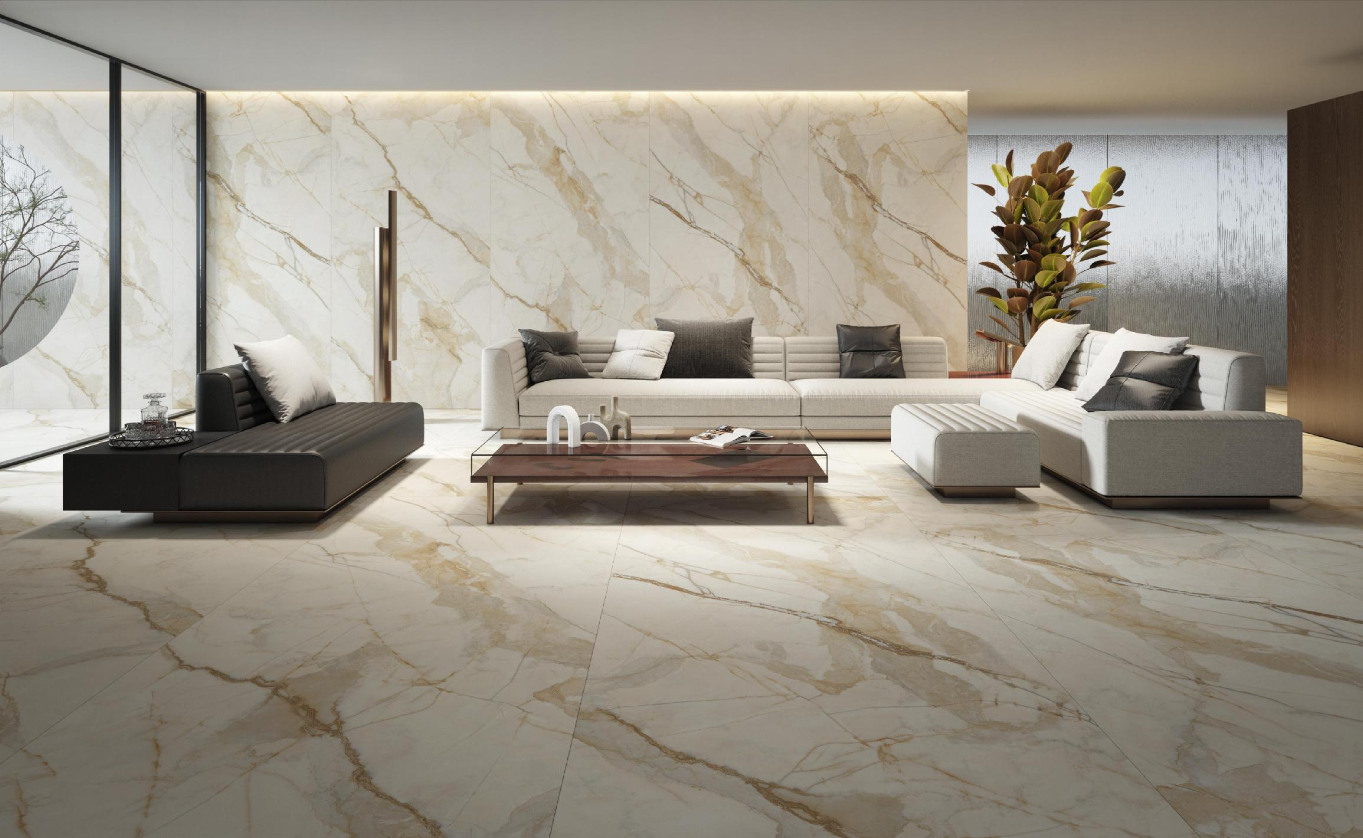 Calacatta Oro Series Gold Veining Sintered Stone 2700x1200x6mm High Gloss Finish TQ34-X2712S1255YSR