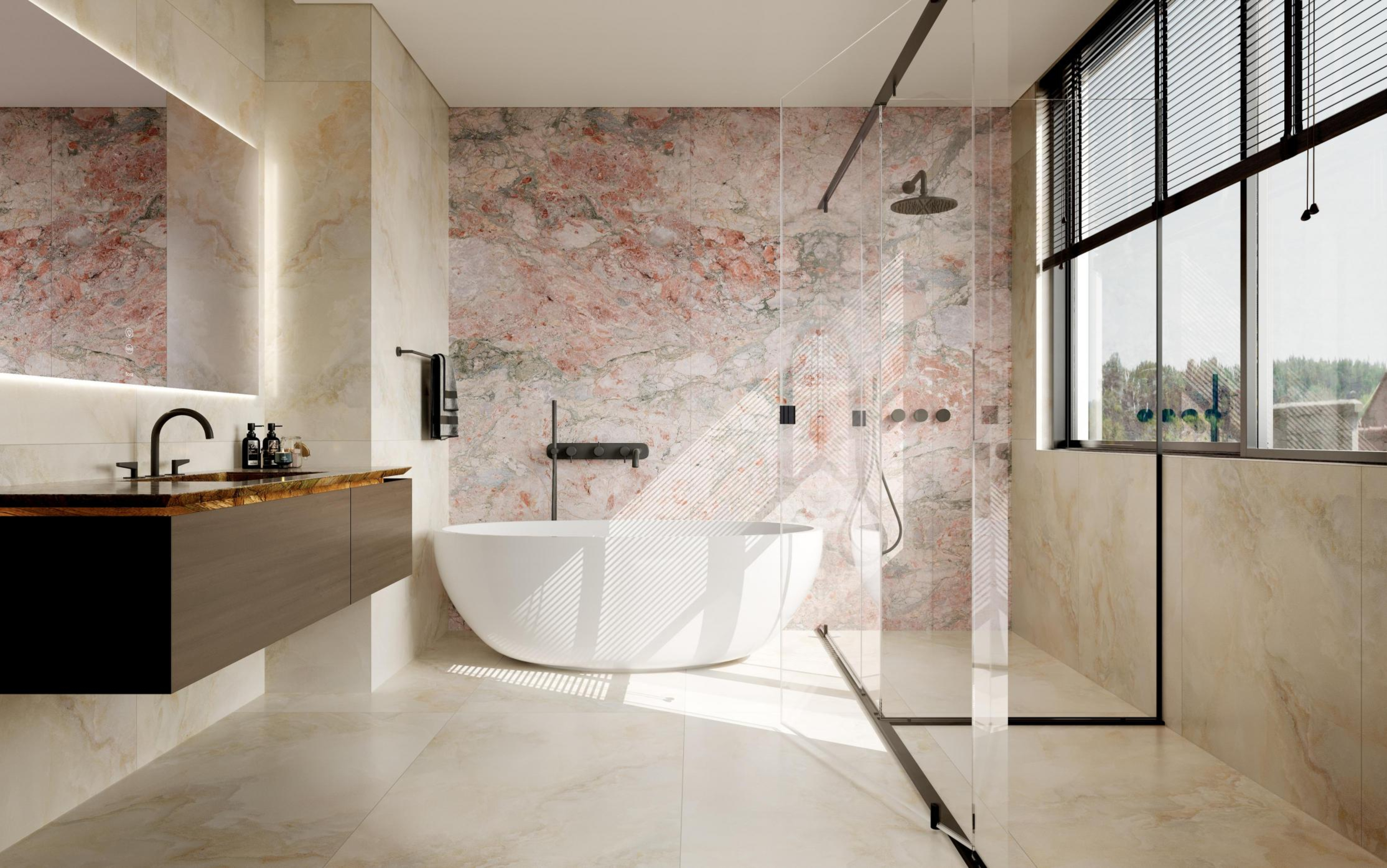 Luxury Epoque Rose Pink & Green Vein Sintered Stone Slab 2700x1200x9mm TQ34-K2712V8646YSR