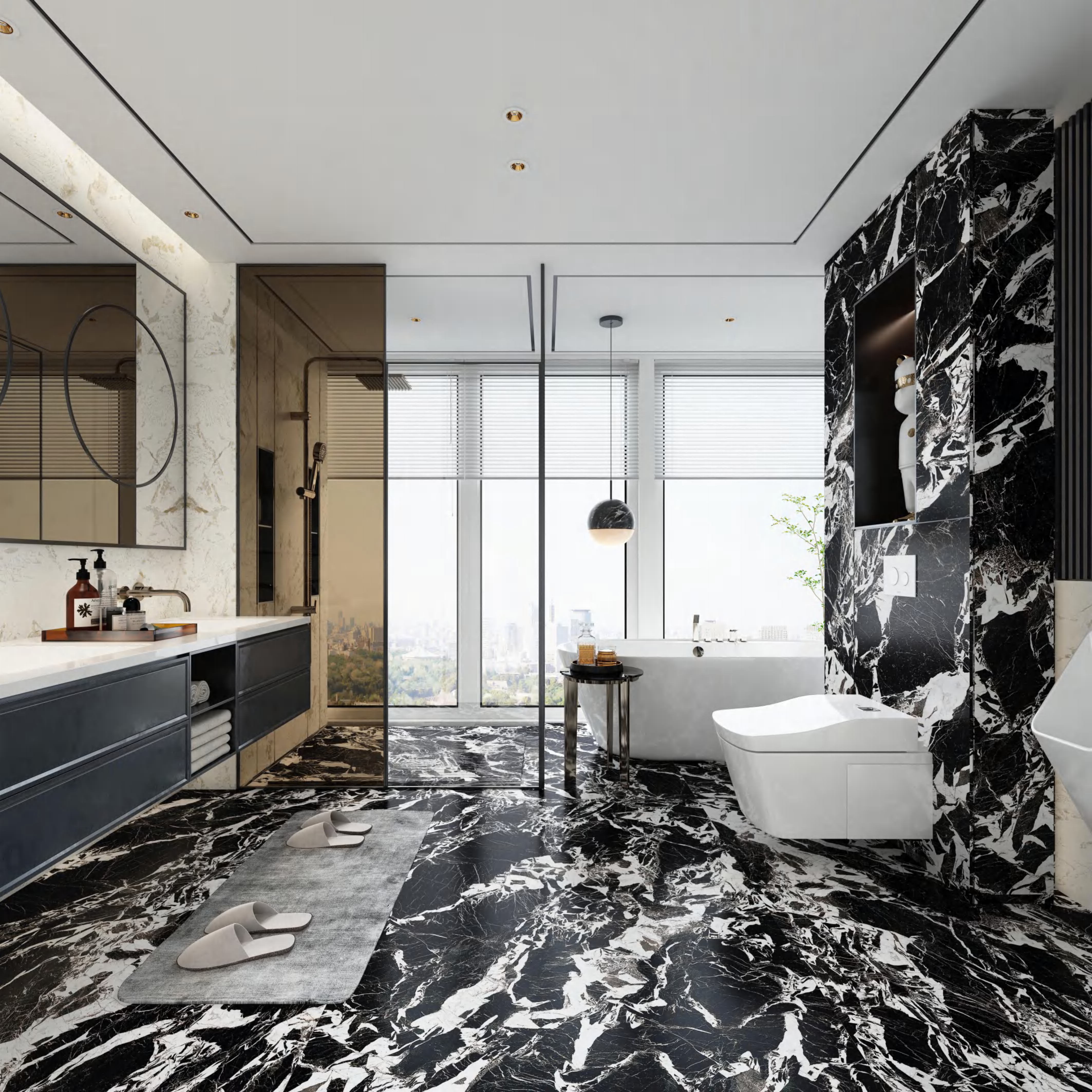 Luxury Nero Bvlgari Black & White Vein Porcelain Slab 2700x1200x9mm TQ34-K2712V1279YSR