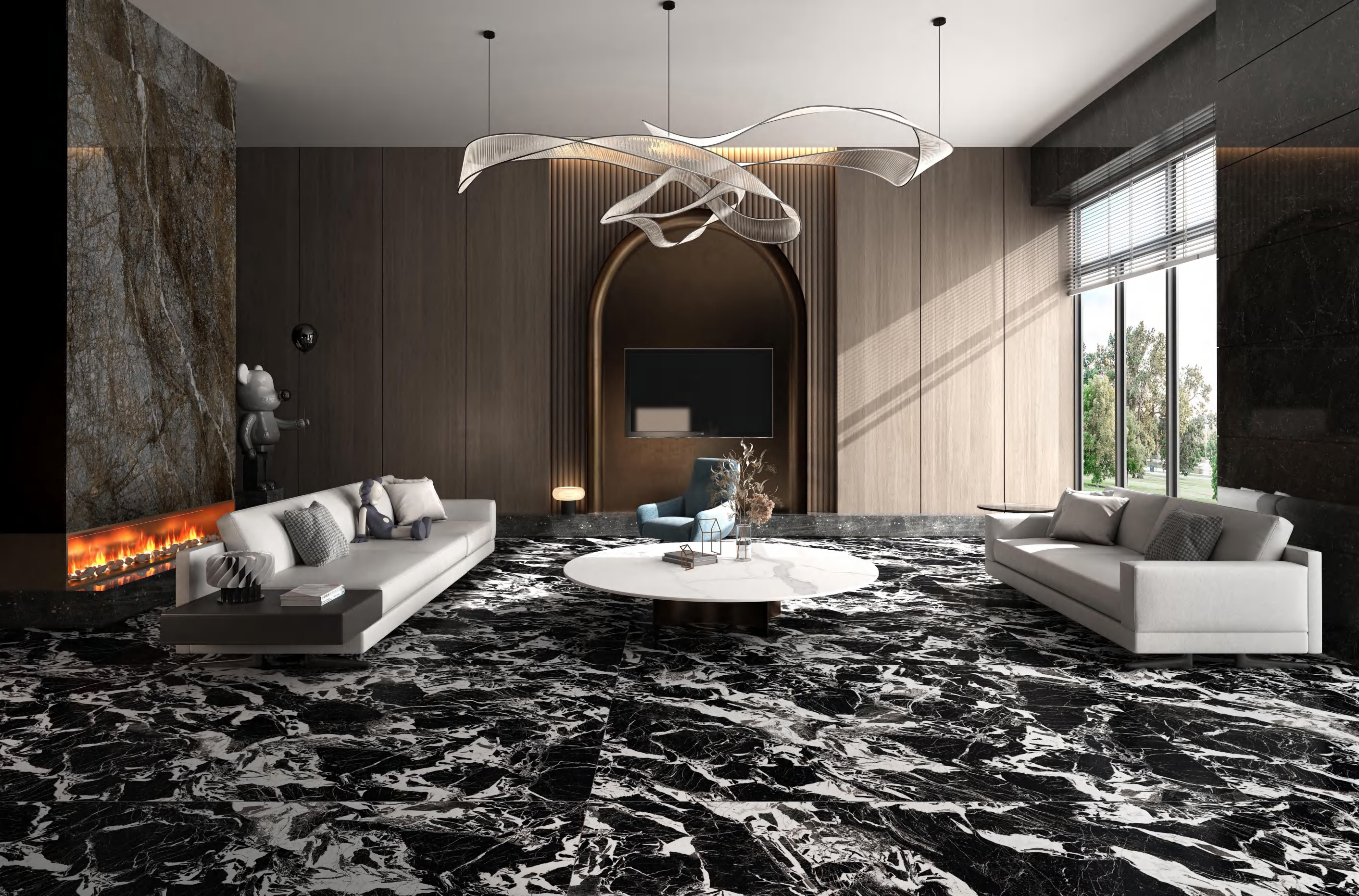 Luxury Nero Bvlgari Black & White Vein Porcelain Slab 2700x1200x9mm TQ34-K2712V1279YSR