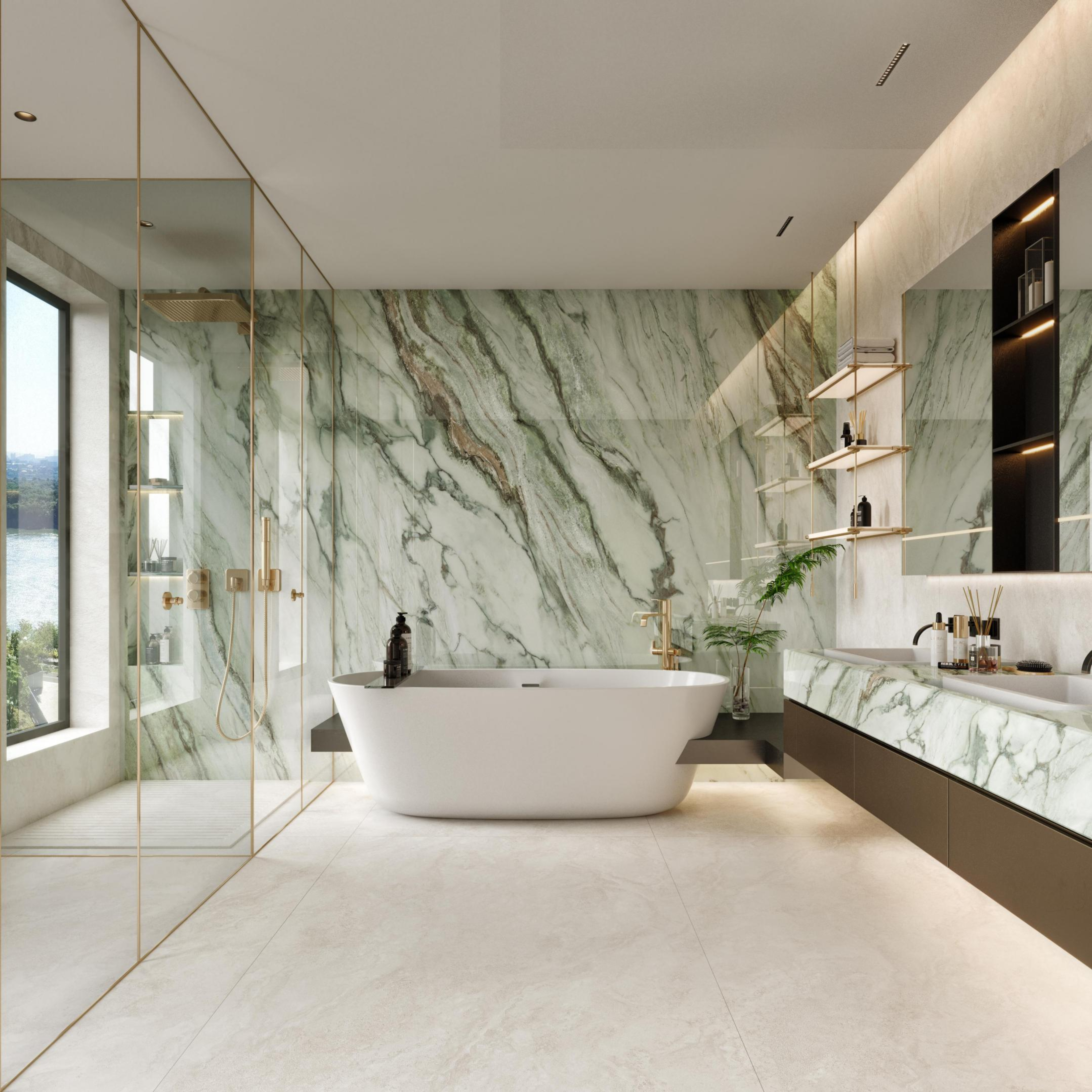 Luxury Pola Green White & Green Vein Porcelain Slab 2700x1200x9mm TQ34-K2712V8811YSR