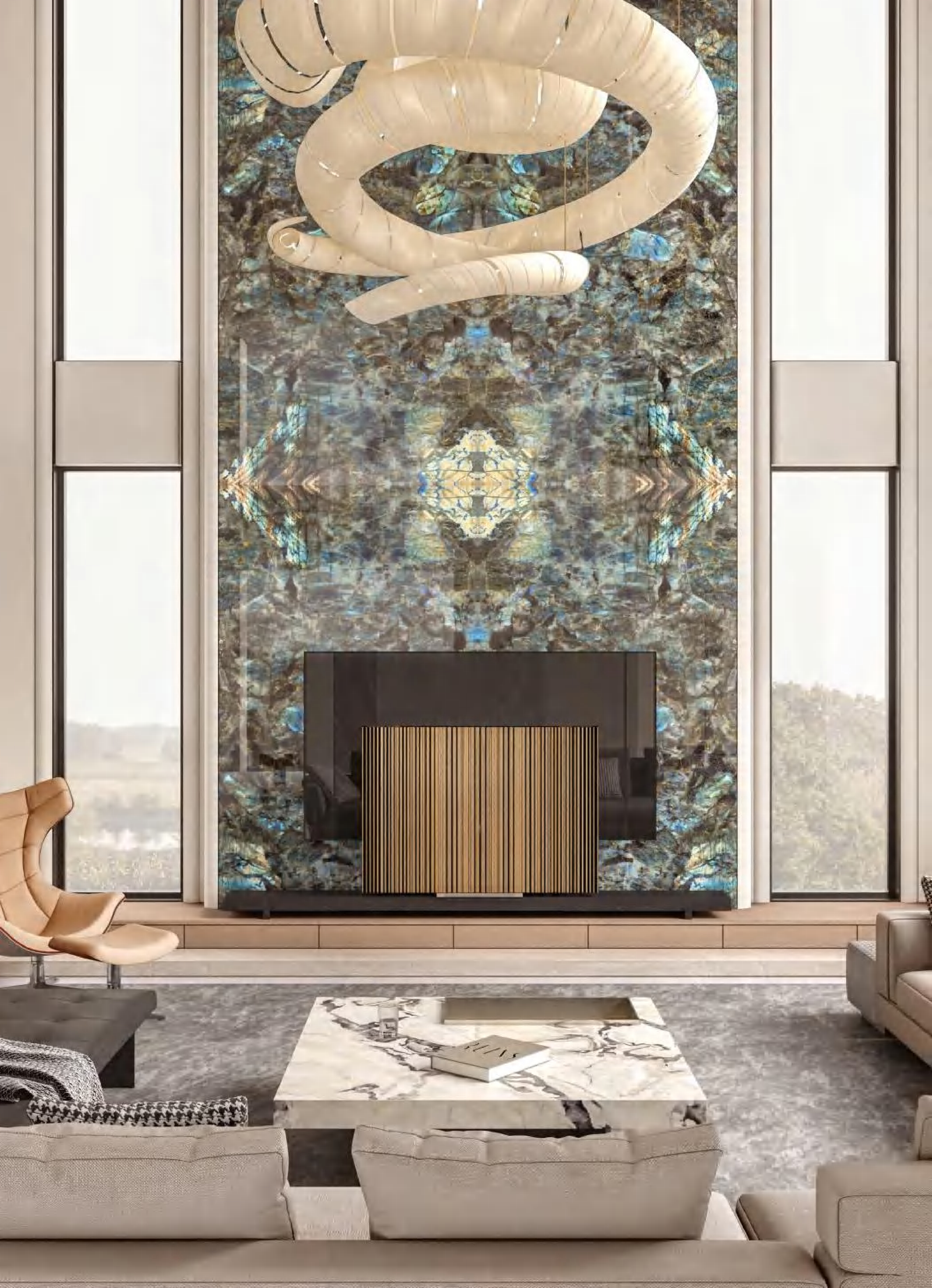 Luxury Lemurian Blue Reddish-Brown Gemstone Look Porcelain Slab 2700x1200x9mm TQ34-