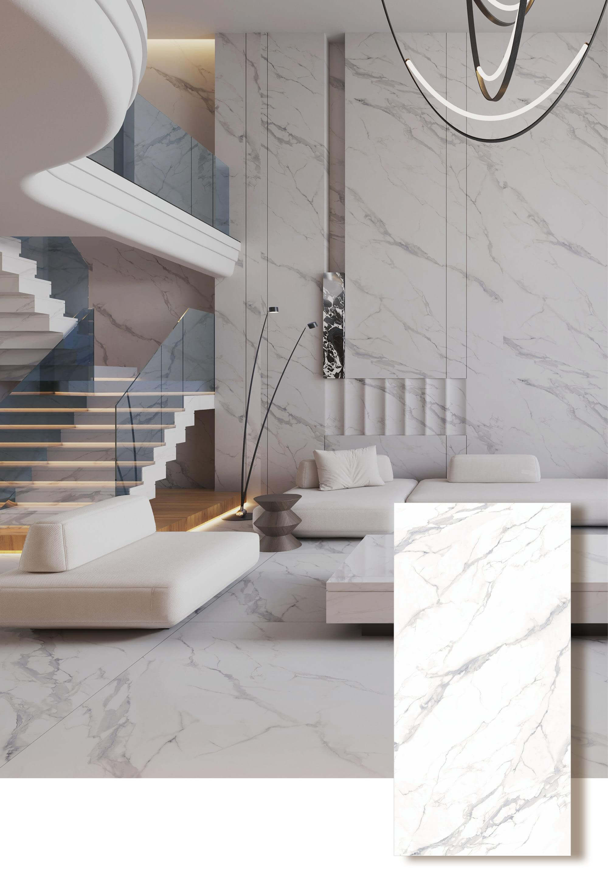 Premium WATERFALL Mirror Continuous Sintered Stone Countertop Slab TQ35-JQD163212G55