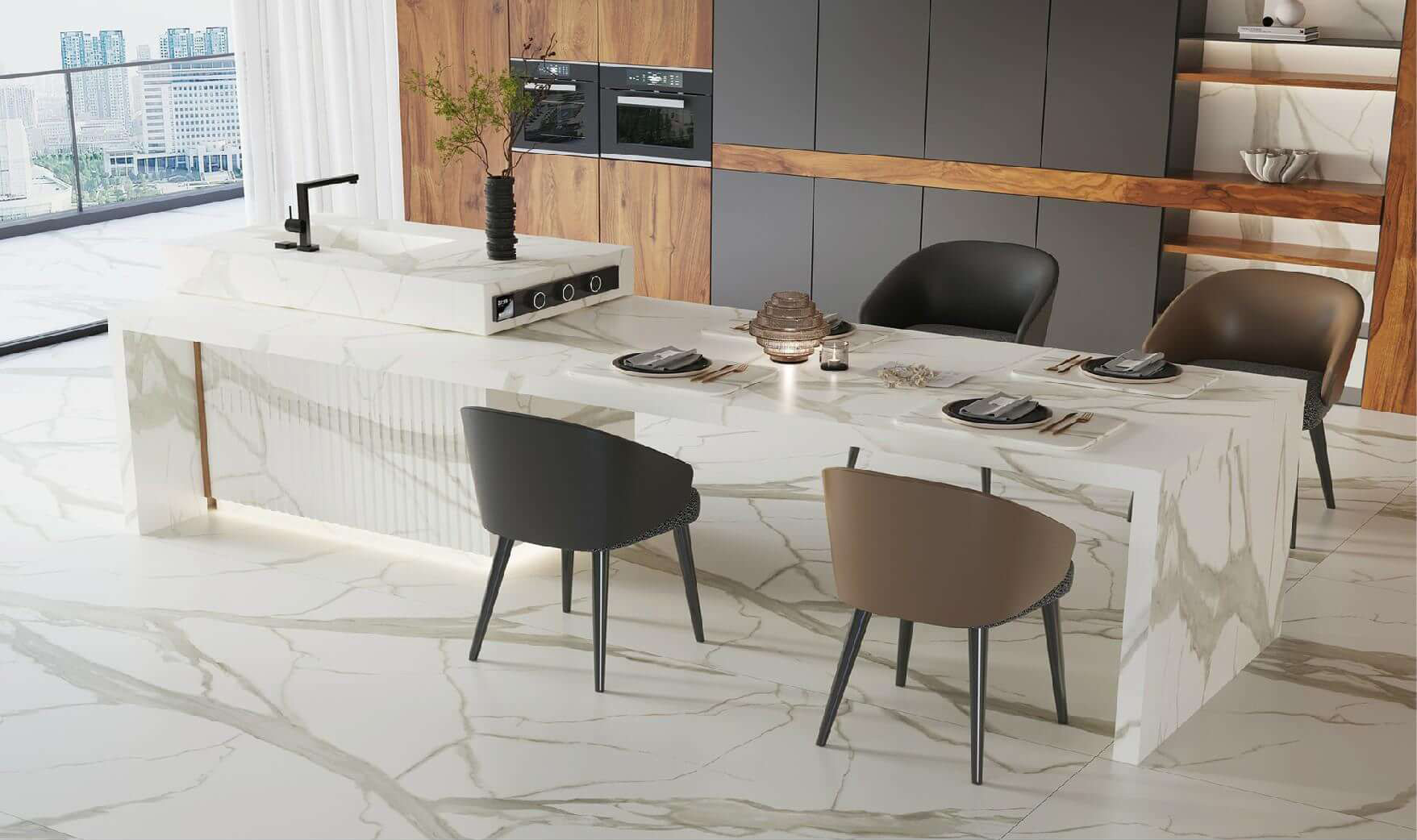 Luxury SUPER SNOW WHITE Creamy White & Branching Grey Vein Sintered Tile 1600x3200x12mm TQ35-JQD163212G78