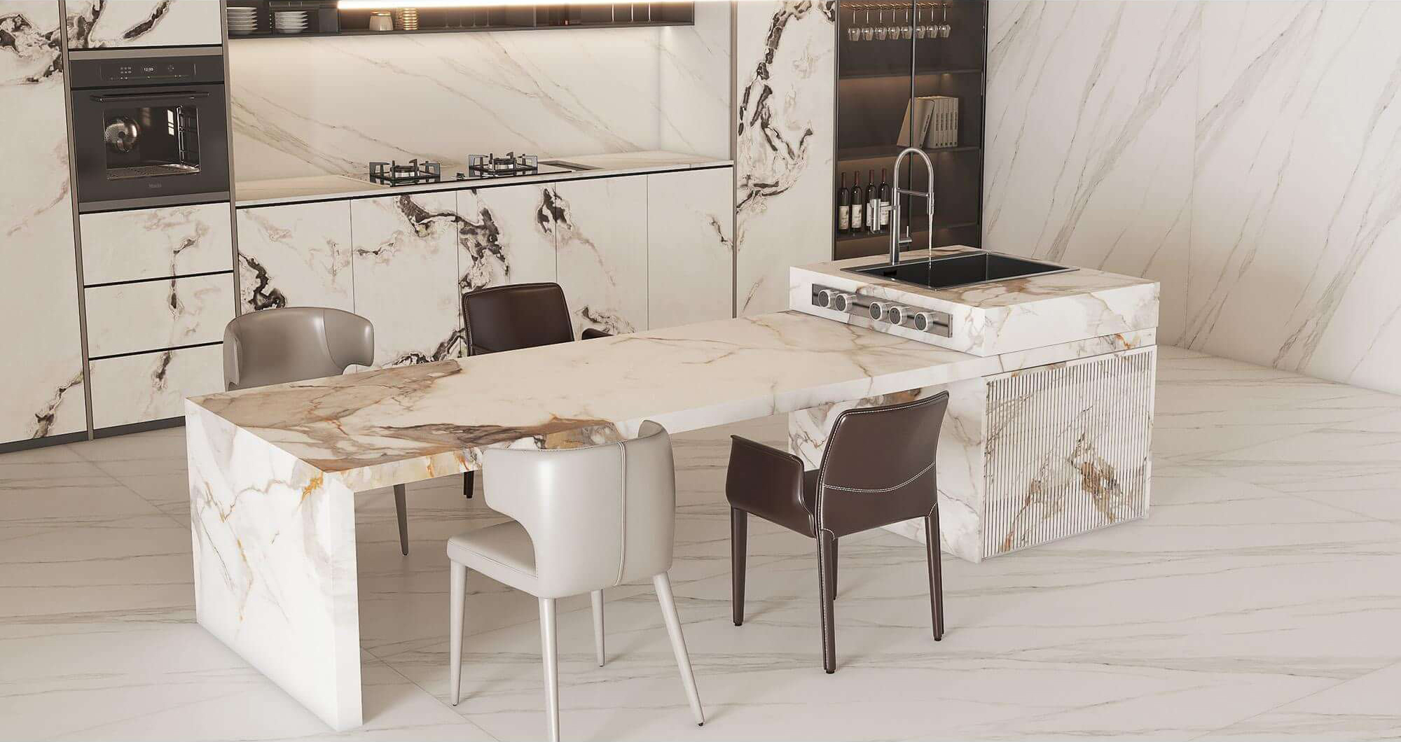 Luxury Top Fish Maw Gold White & Golden Vein Sintered Tile 1600x3200x12mm TQ35-JQD163212N122 AB